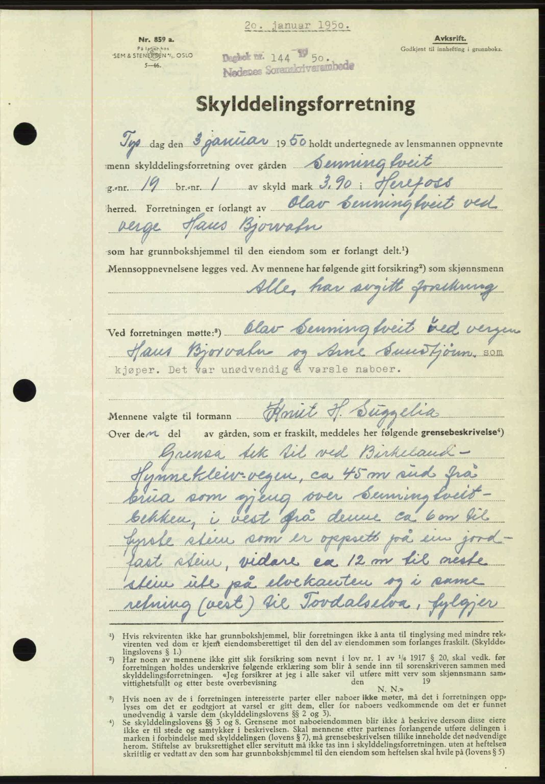 Nedenes sorenskriveri, AV/SAK-1221-0006/G/Gb/Gba/L0062: Mortgage book no. A14, 1949-1950, Diary no: : 144/1950