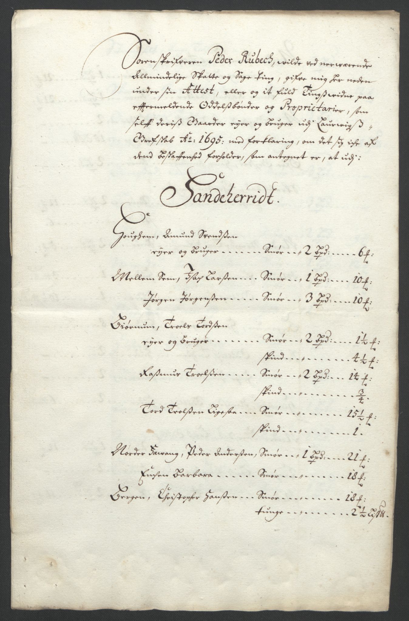 Rentekammeret inntil 1814, Reviderte regnskaper, Fogderegnskap, AV/RA-EA-4092/R33/L1974: Fogderegnskap Larvik grevskap, 1693-1695, p. 254