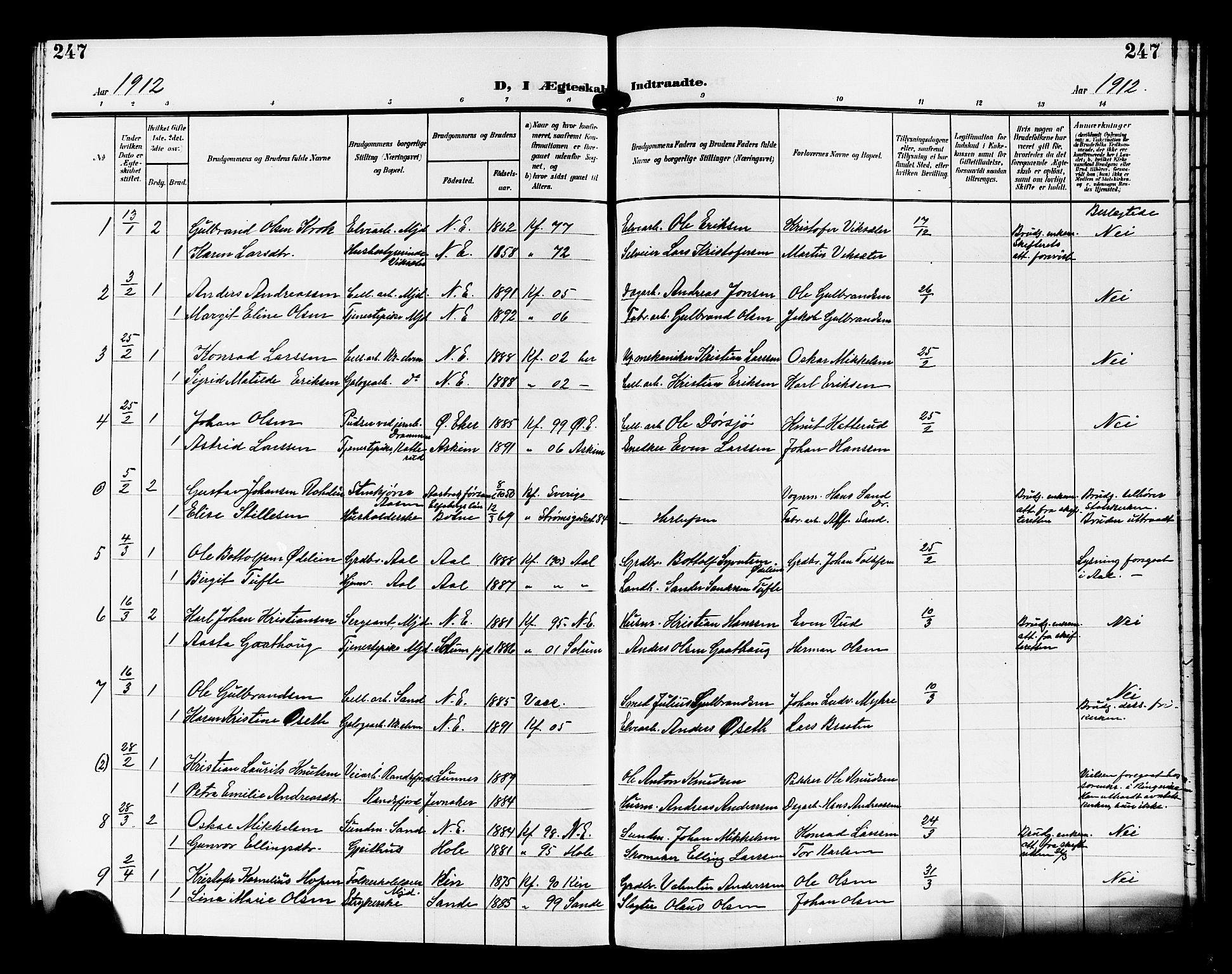 Nedre Eiker kirkebøker, AV/SAKO-A-612/G/Ga/L0004: Parish register (copy) no. 4, 1905-1912, p. 247