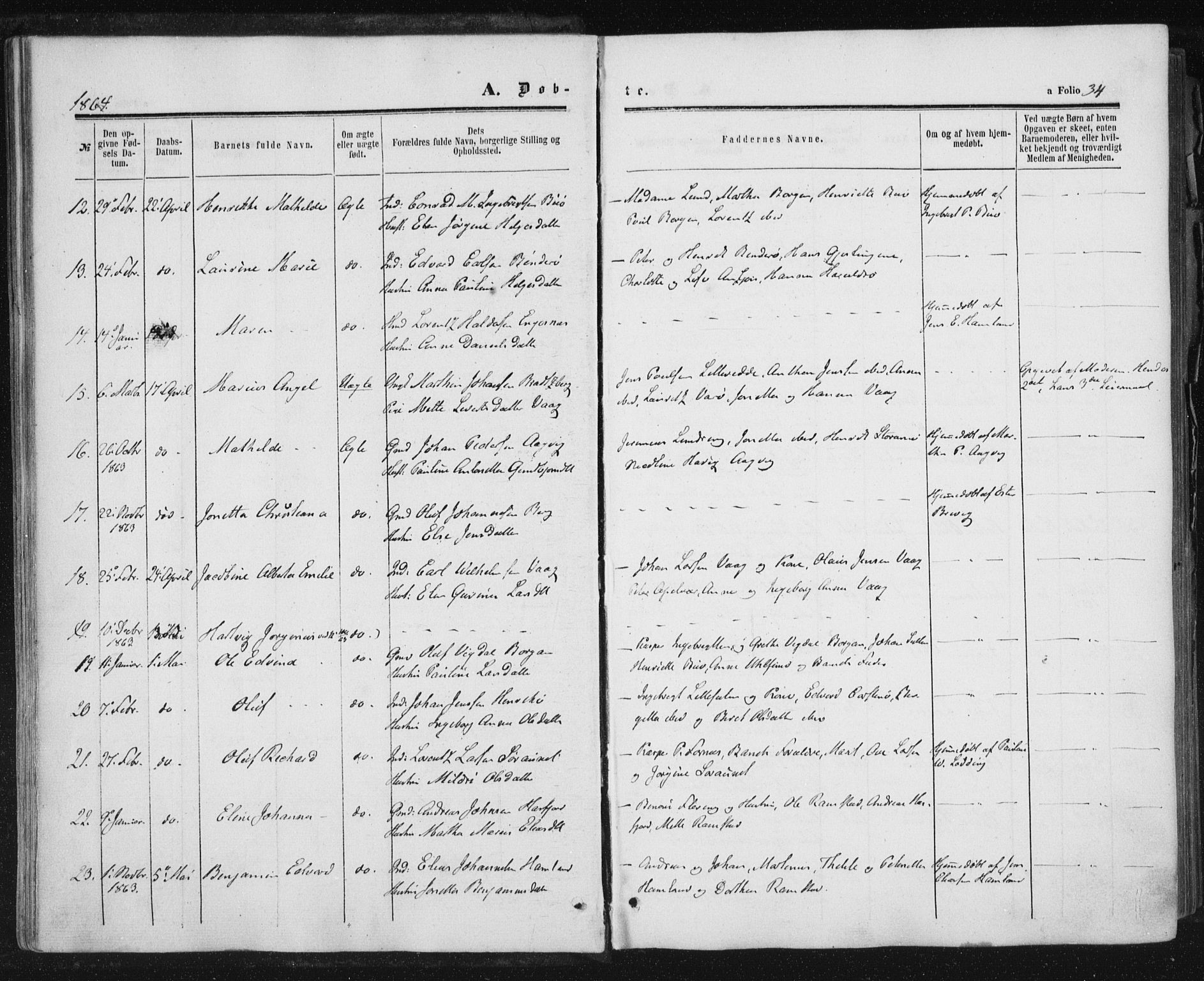 Ministerialprotokoller, klokkerbøker og fødselsregistre - Nord-Trøndelag, AV/SAT-A-1458/784/L0670: Parish register (official) no. 784A05, 1860-1876, p. 34