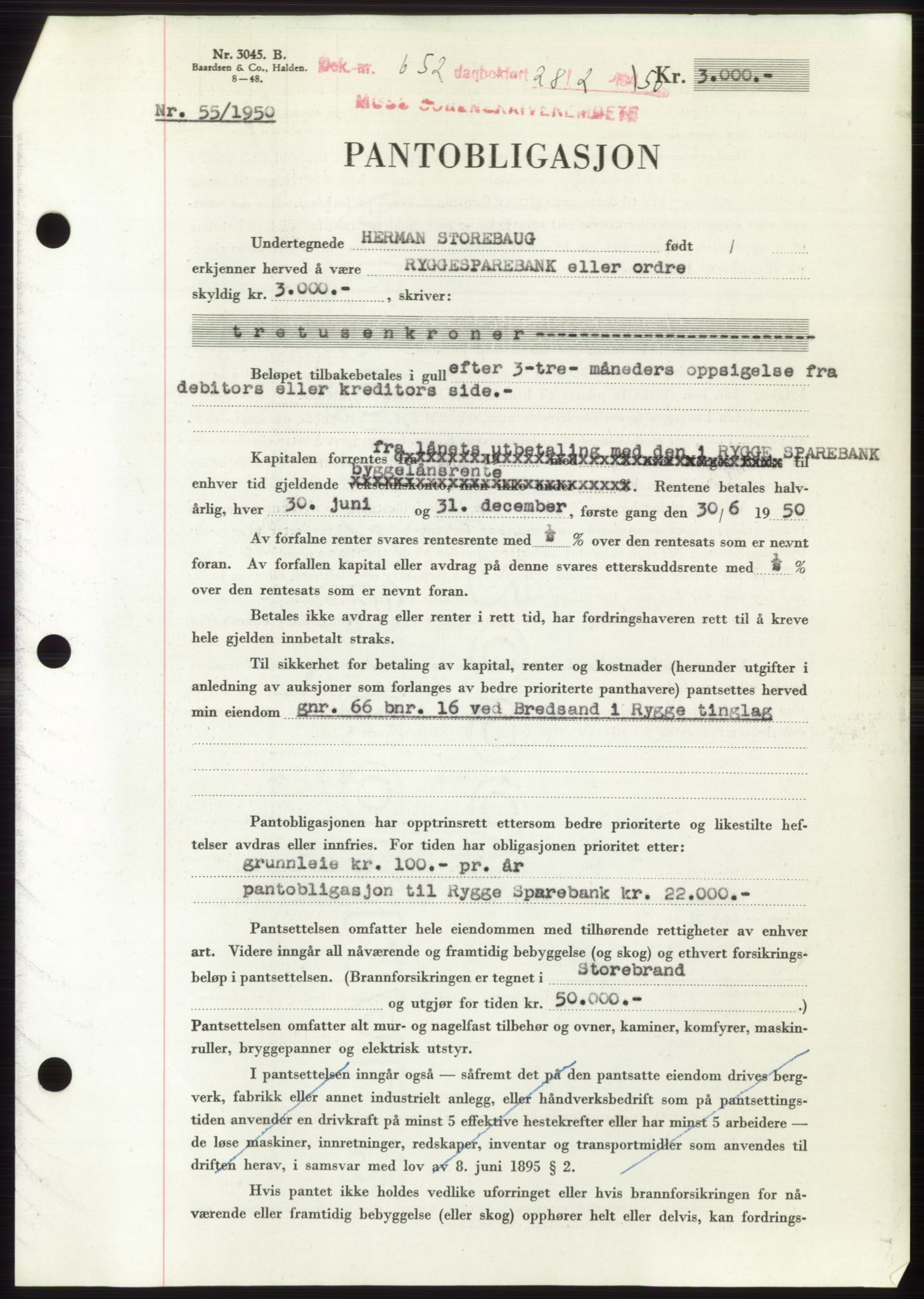 Moss sorenskriveri, SAO/A-10168: Mortgage book no. B23, 1949-1950, Diary no: : 652/1950