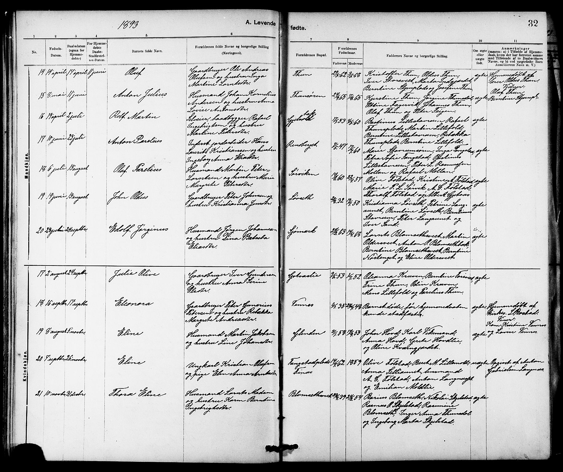 Ministerialprotokoller, klokkerbøker og fødselsregistre - Nord-Trøndelag, AV/SAT-A-1458/744/L0423: Parish register (copy) no. 744C02, 1886-1905, p. 32