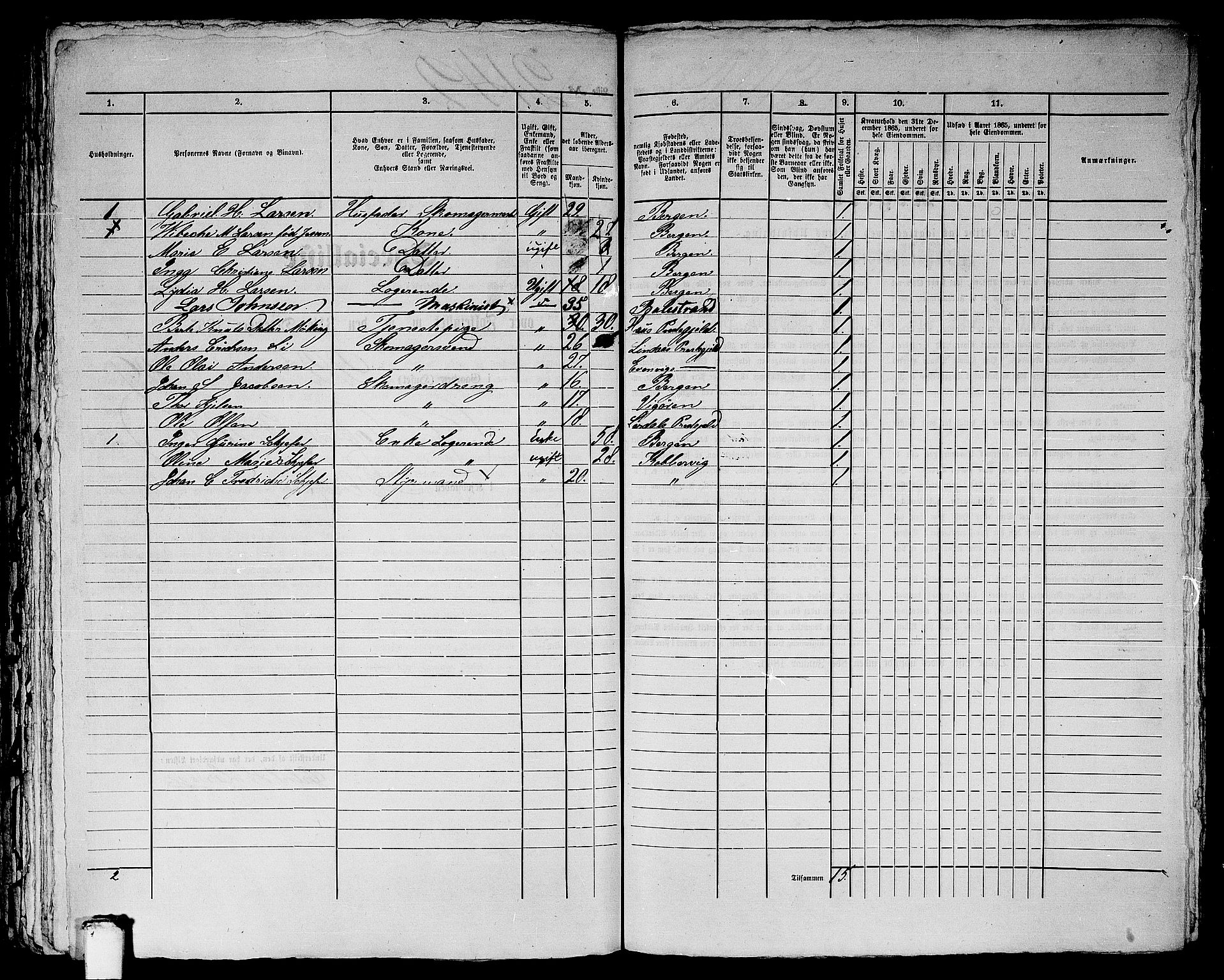 RA, 1865 census for Bergen, 1865, p. 4377