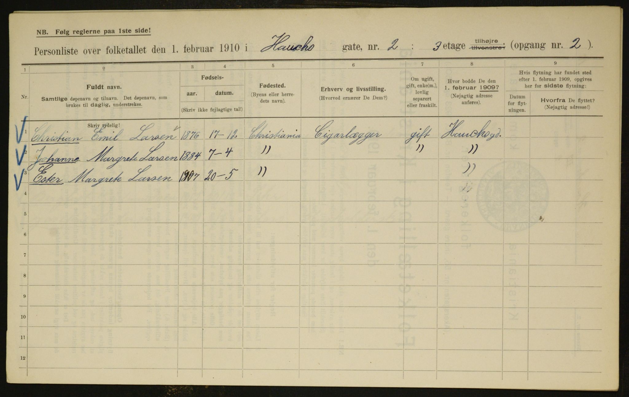 OBA, Municipal Census 1910 for Kristiania, 1910, p. 33251