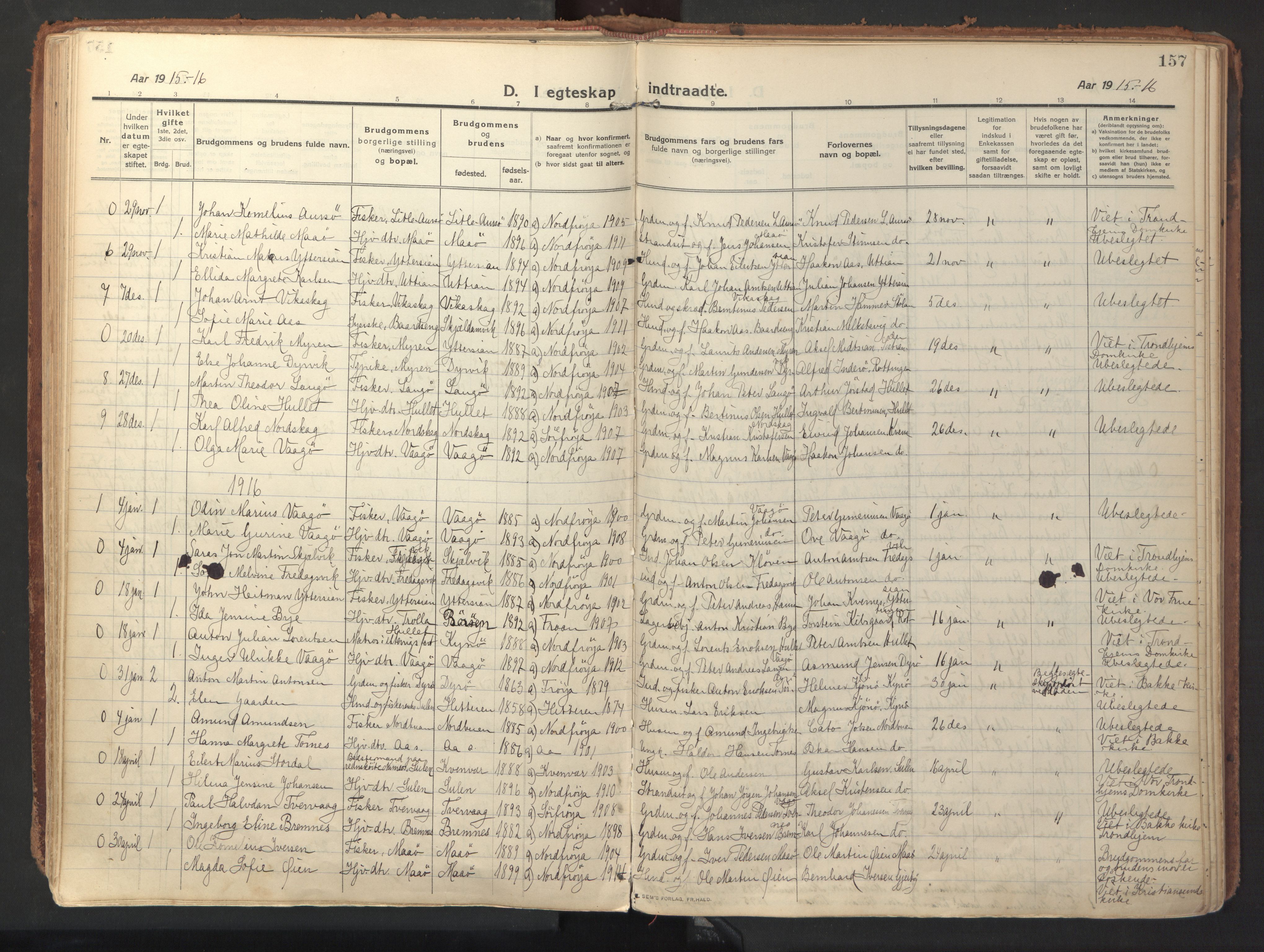 Ministerialprotokoller, klokkerbøker og fødselsregistre - Sør-Trøndelag, SAT/A-1456/640/L0581: Parish register (official) no. 640A06, 1910-1924, p. 157