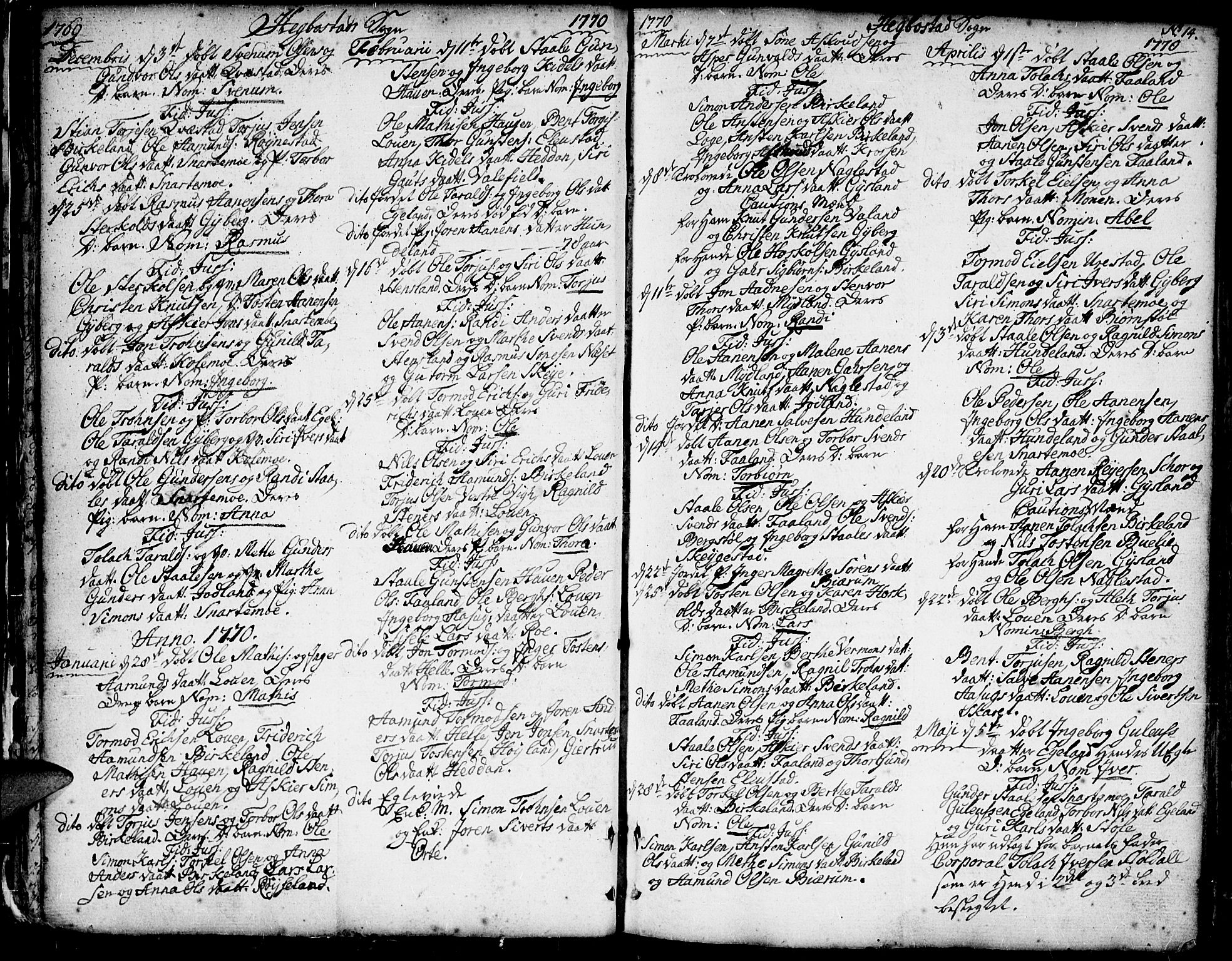 Hægebostad sokneprestkontor, AV/SAK-1111-0024/F/Fa/Faa/L0001: Parish register (official) no. A 1 /1, 1760-1820, p. 14