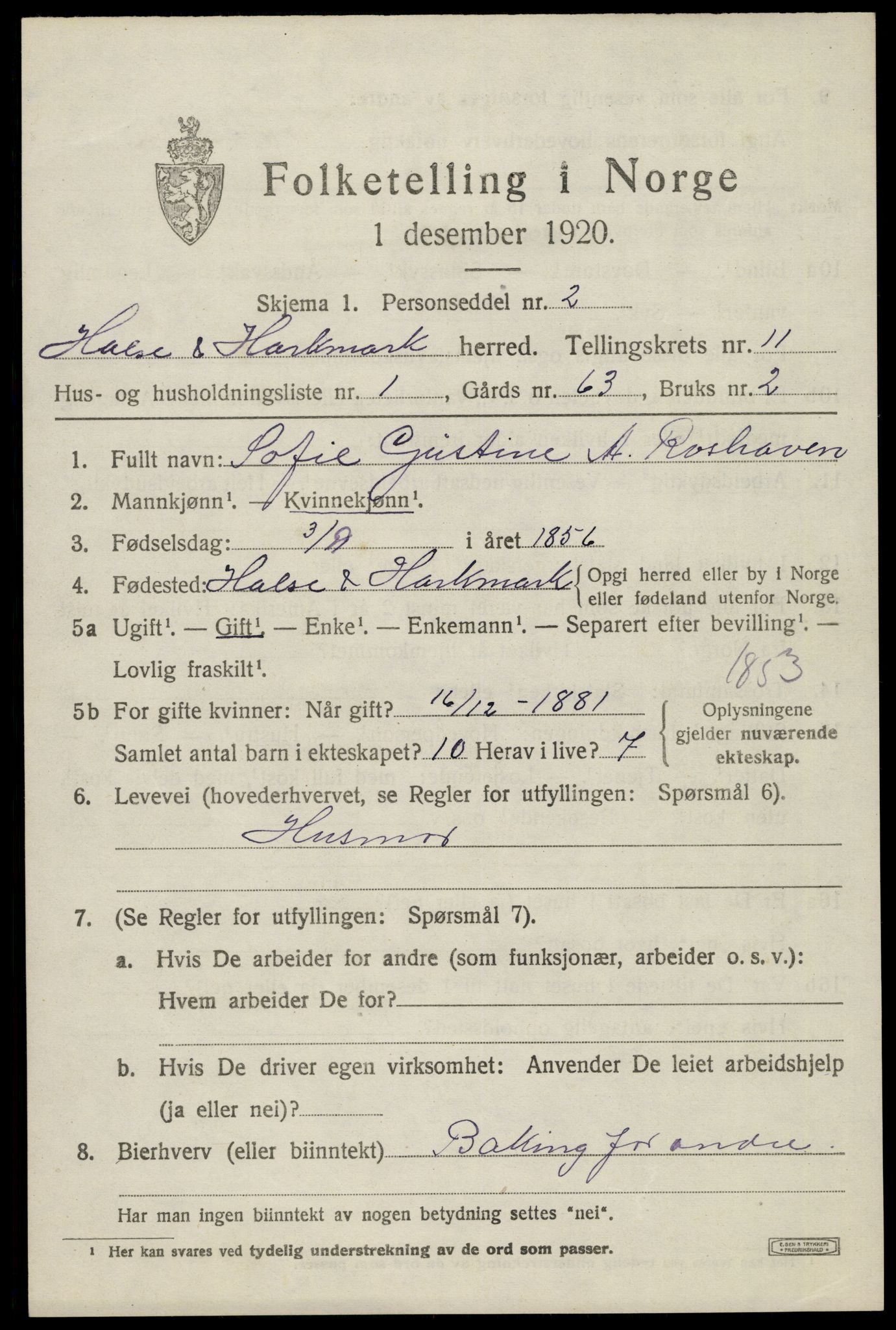 SAK, 1920 census for Halse og Harkmark, 1920, p. 6177