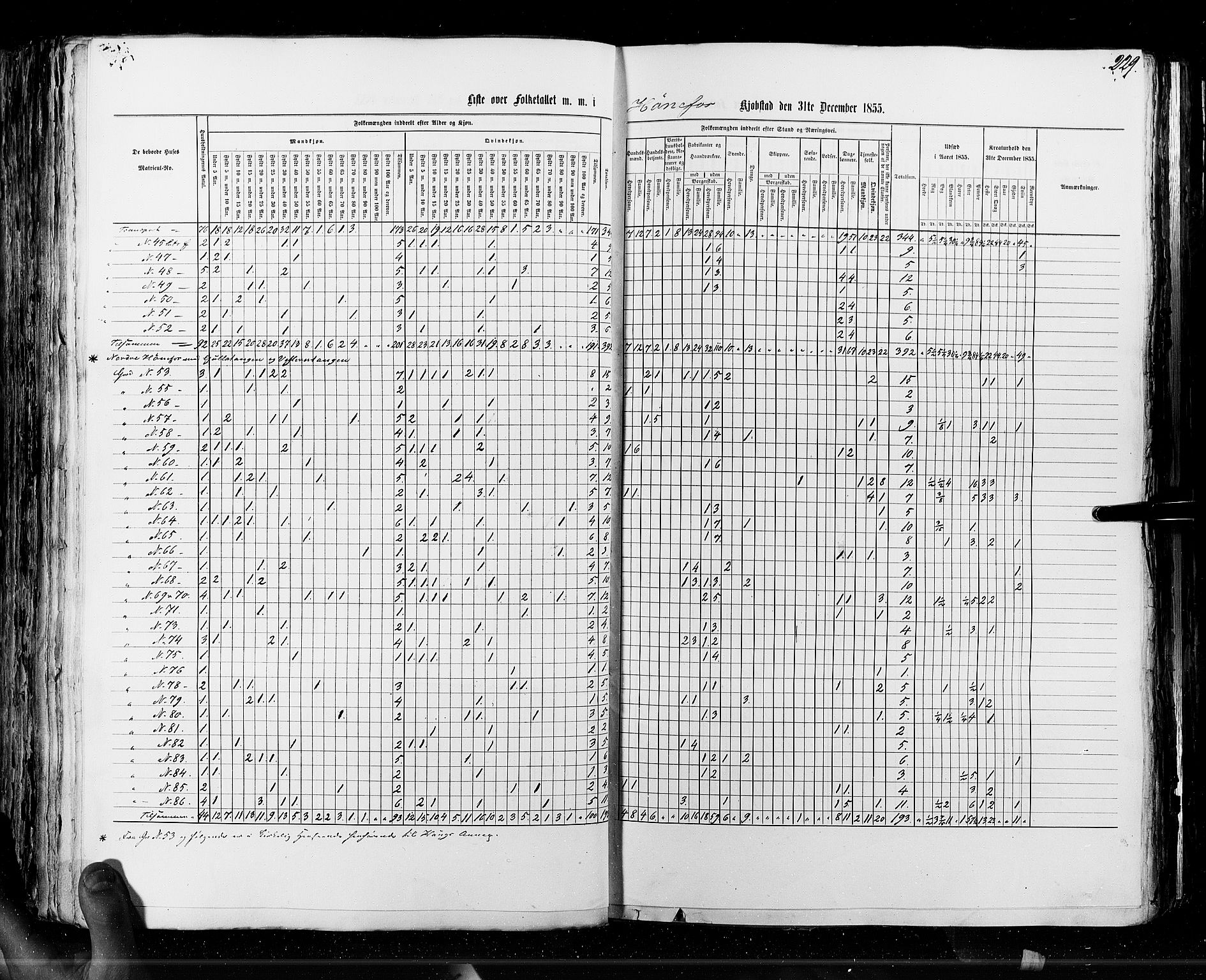 RA, Census 1855, vol. 7: Fredrikshald-Kragerø, 1855, p. 229