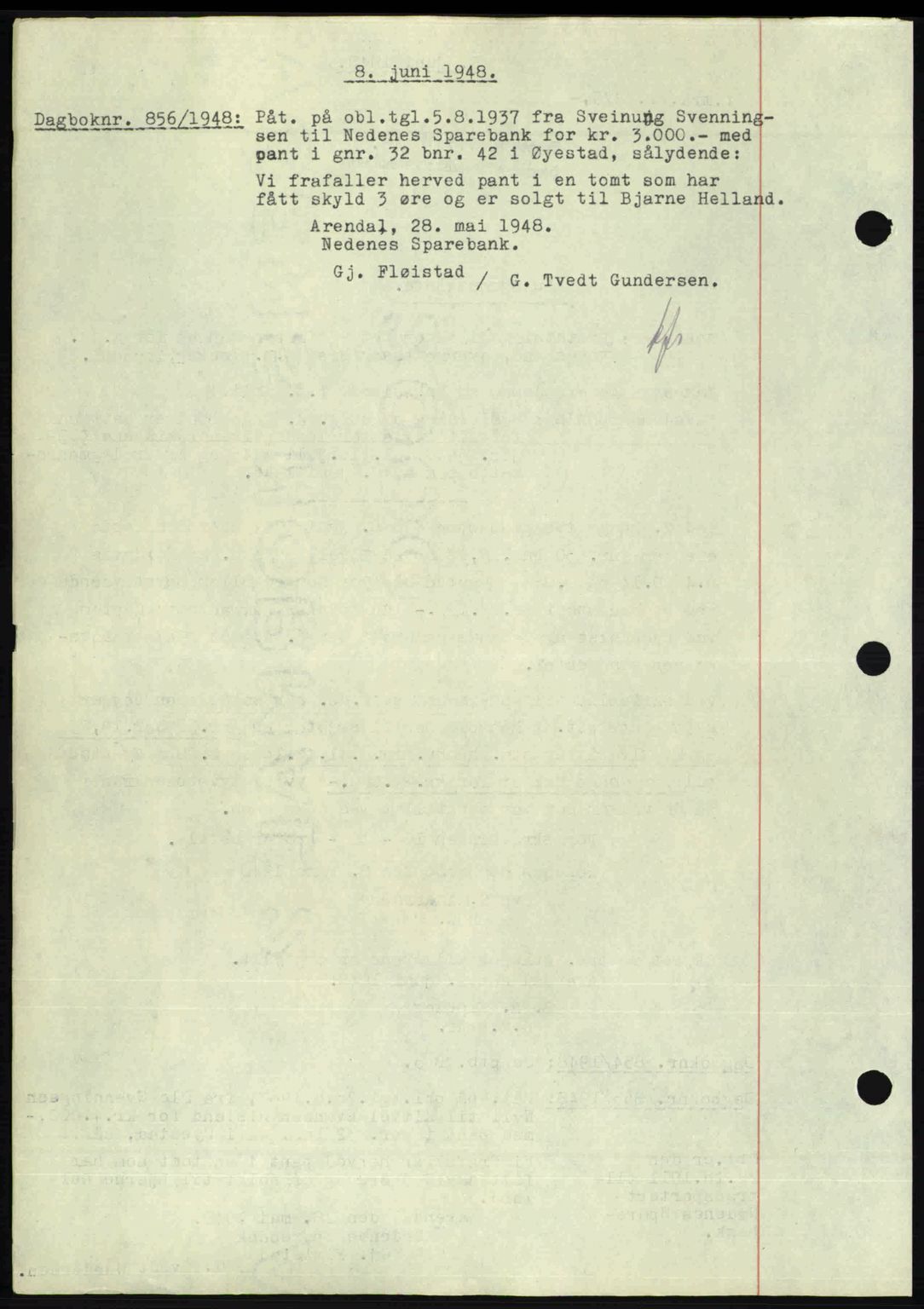 Nedenes sorenskriveri, AV/SAK-1221-0006/G/Gb/Gba/L0059: Mortgage book no. A11, 1948-1948, Diary no: : 856/1948