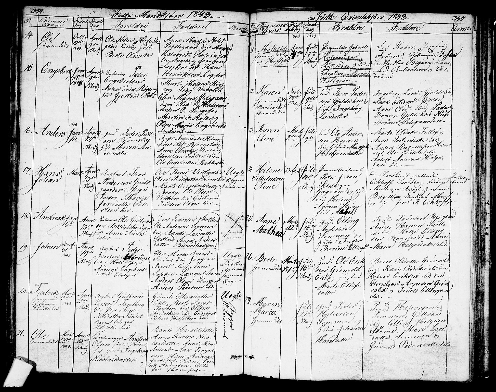 Norderhov kirkebøker, AV/SAKO-A-237/G/Ga/L0004: Parish register (copy) no. I 4, 1824-1849, p. 354-355