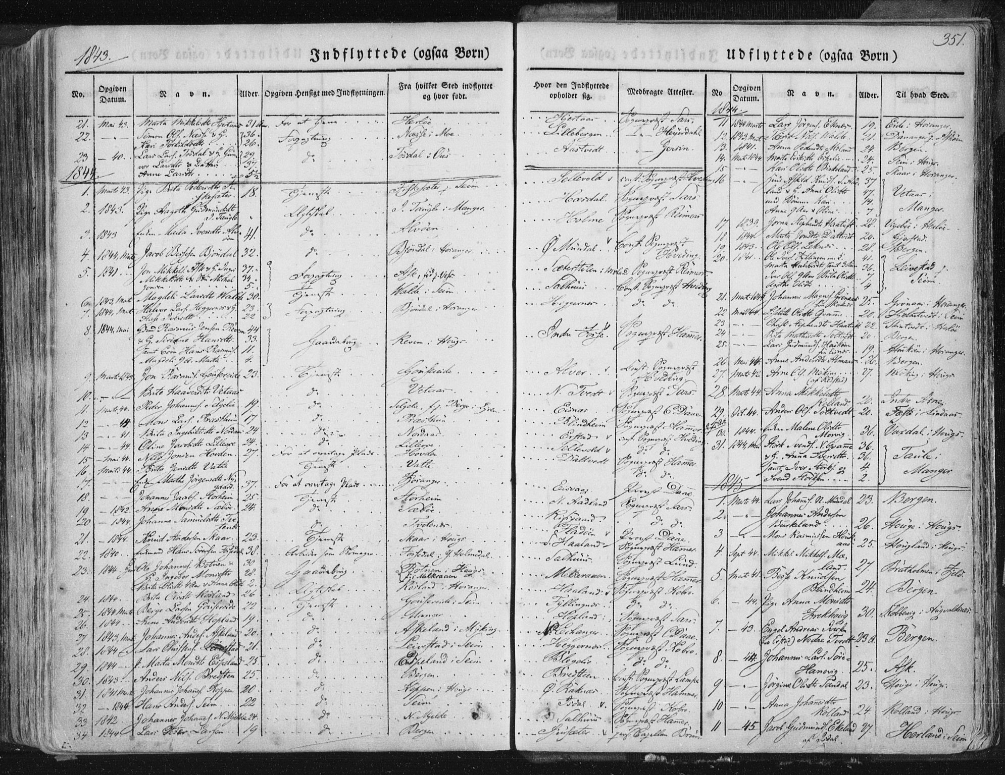 Hamre sokneprestembete, SAB/A-75501/H/Ha/Haa/Haaa/L0012: Parish register (official) no. A 12, 1834-1845, p. 351