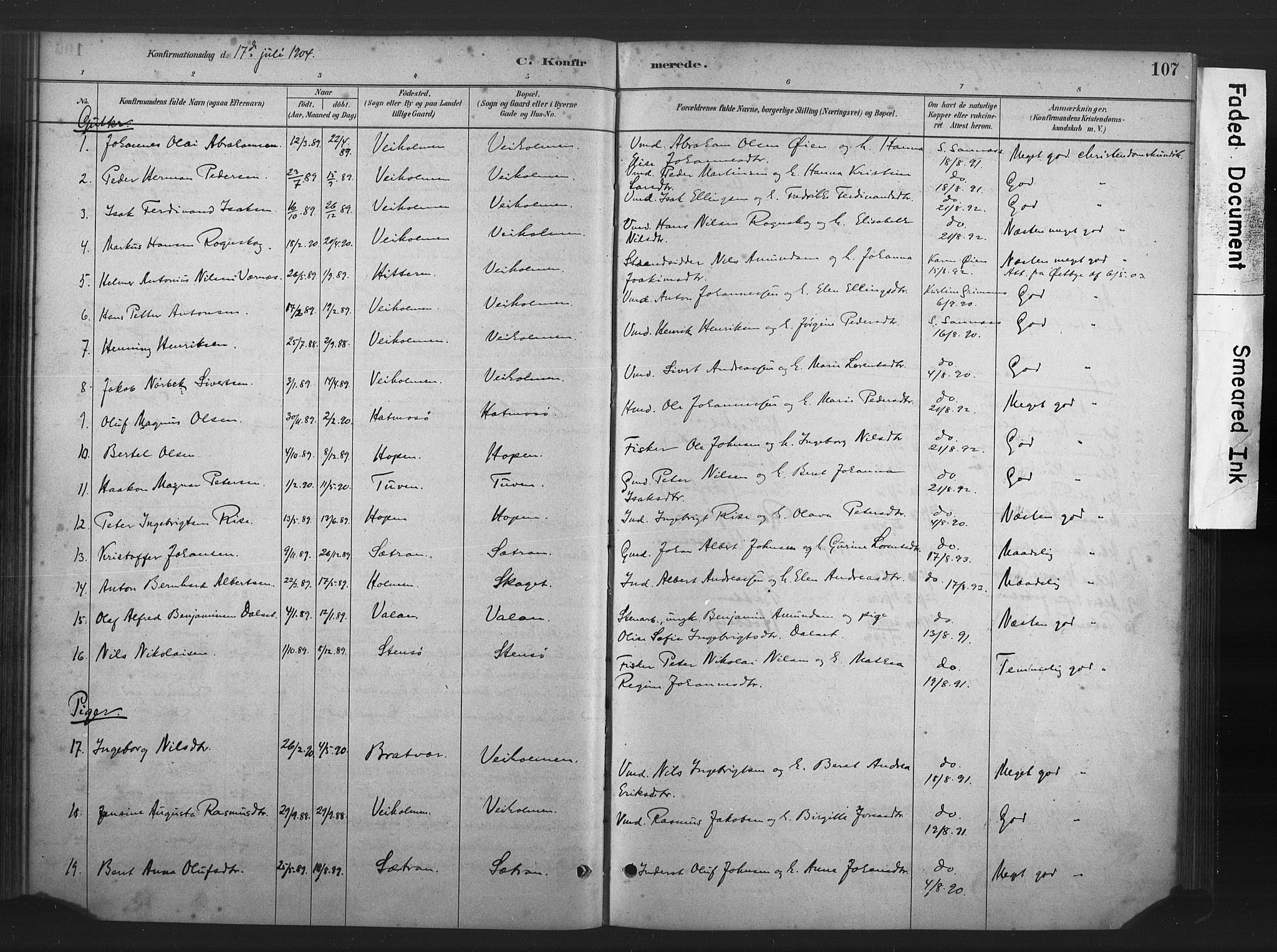 Ministerialprotokoller, klokkerbøker og fødselsregistre - Møre og Romsdal, AV/SAT-A-1454/583/L0954: Parish register (official) no. 583A01, 1880-1906, p. 107