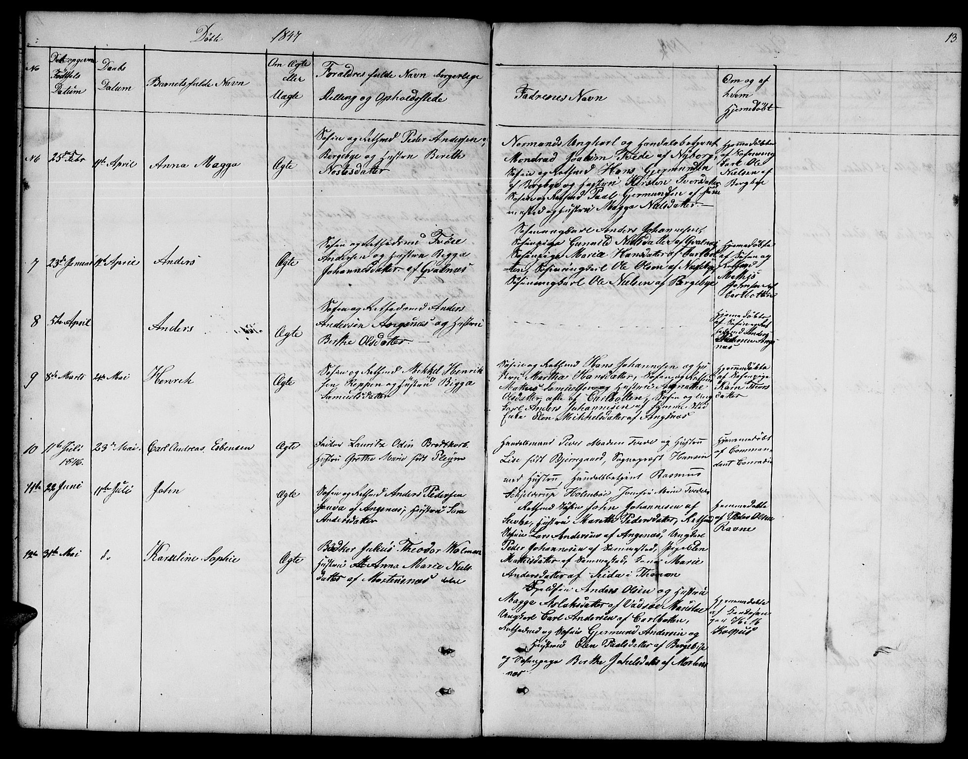 Nesseby sokneprestkontor, AV/SATØ-S-1330/H/Hb/L0001klokker: Parish register (copy) no. 1, 1844-1861, p. 13