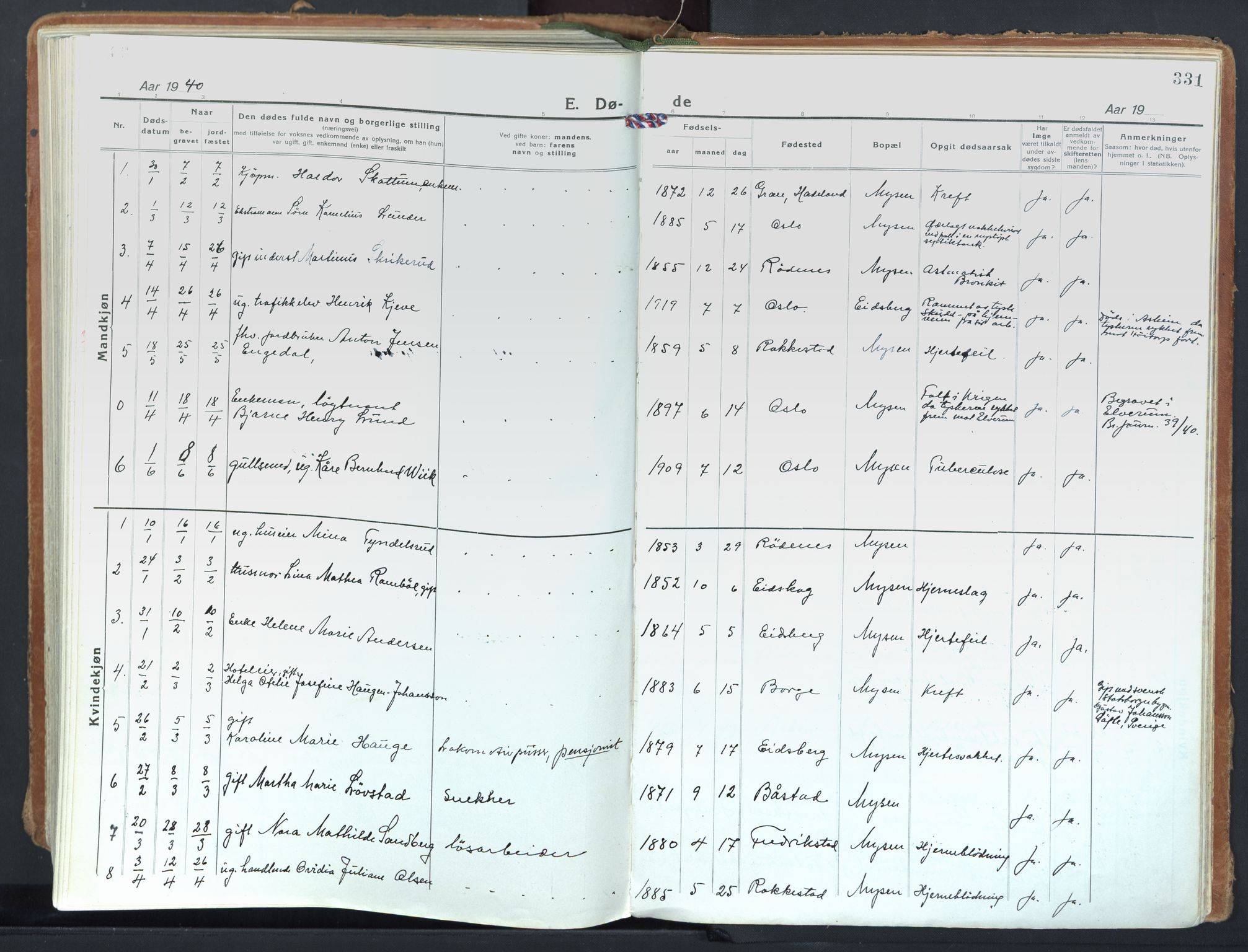 Eidsberg prestekontor Kirkebøker, SAO/A-10905/F/Fd/L0001: Parish register (official) no. IV 1, 1921-1948, p. 331