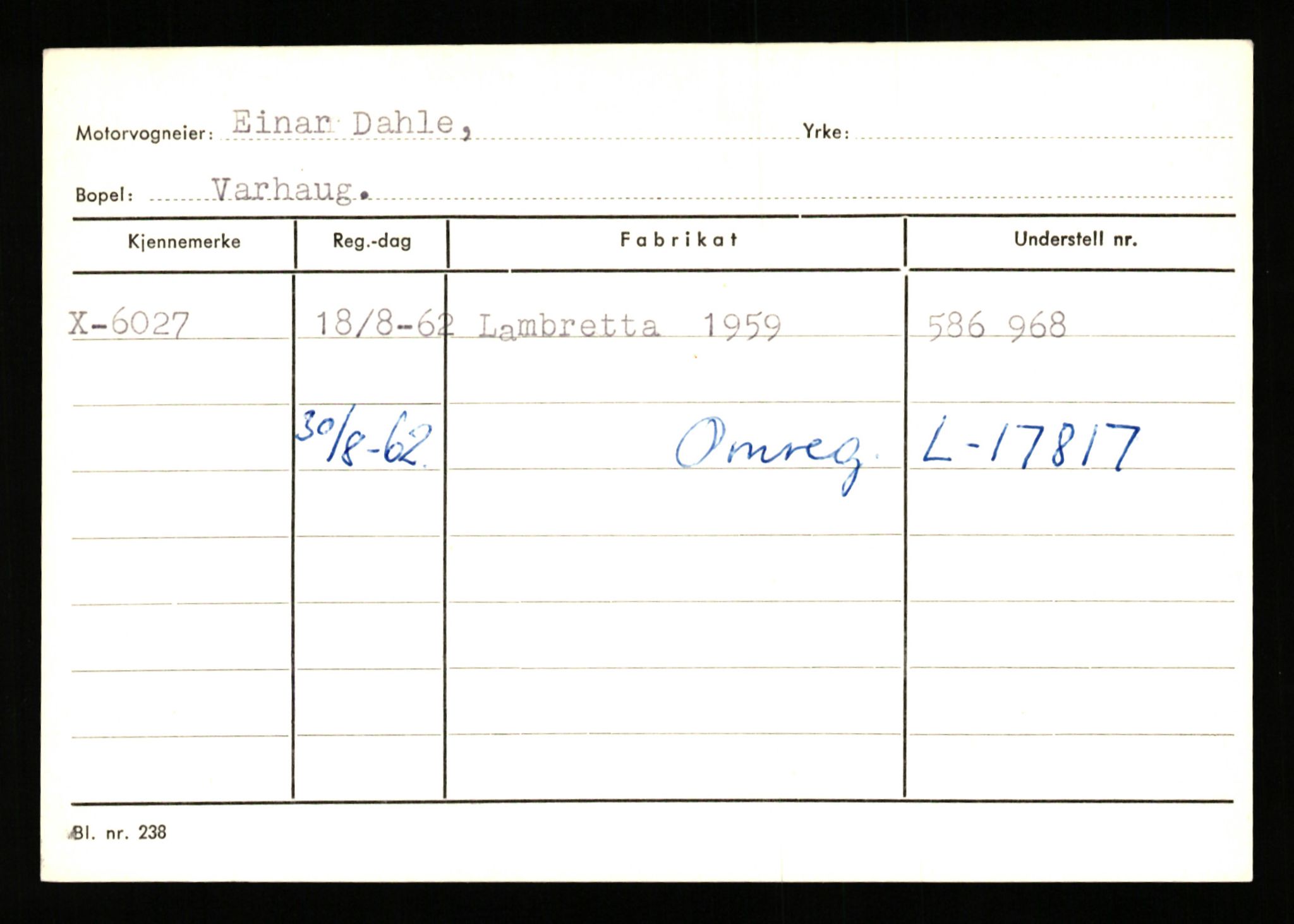 Stavanger trafikkstasjon, AV/SAST-A-101942/0/G/L0002: Registreringsnummer: 5791 - 10405, 1930-1971, p. 117