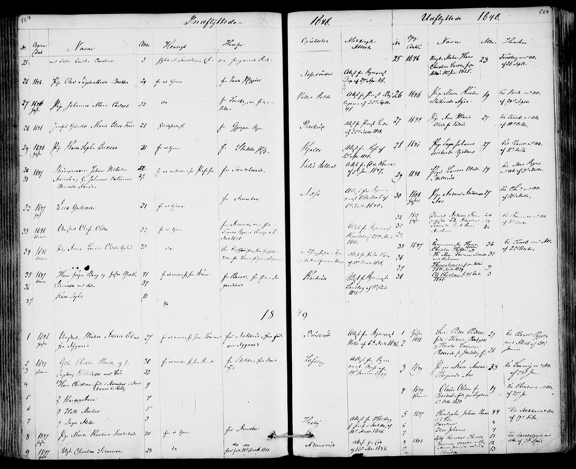 Sem kirkebøker, AV/SAKO-A-5/F/Fa/L0006: Parish register (official) no. I 6, 1843-1855, p. 563-564