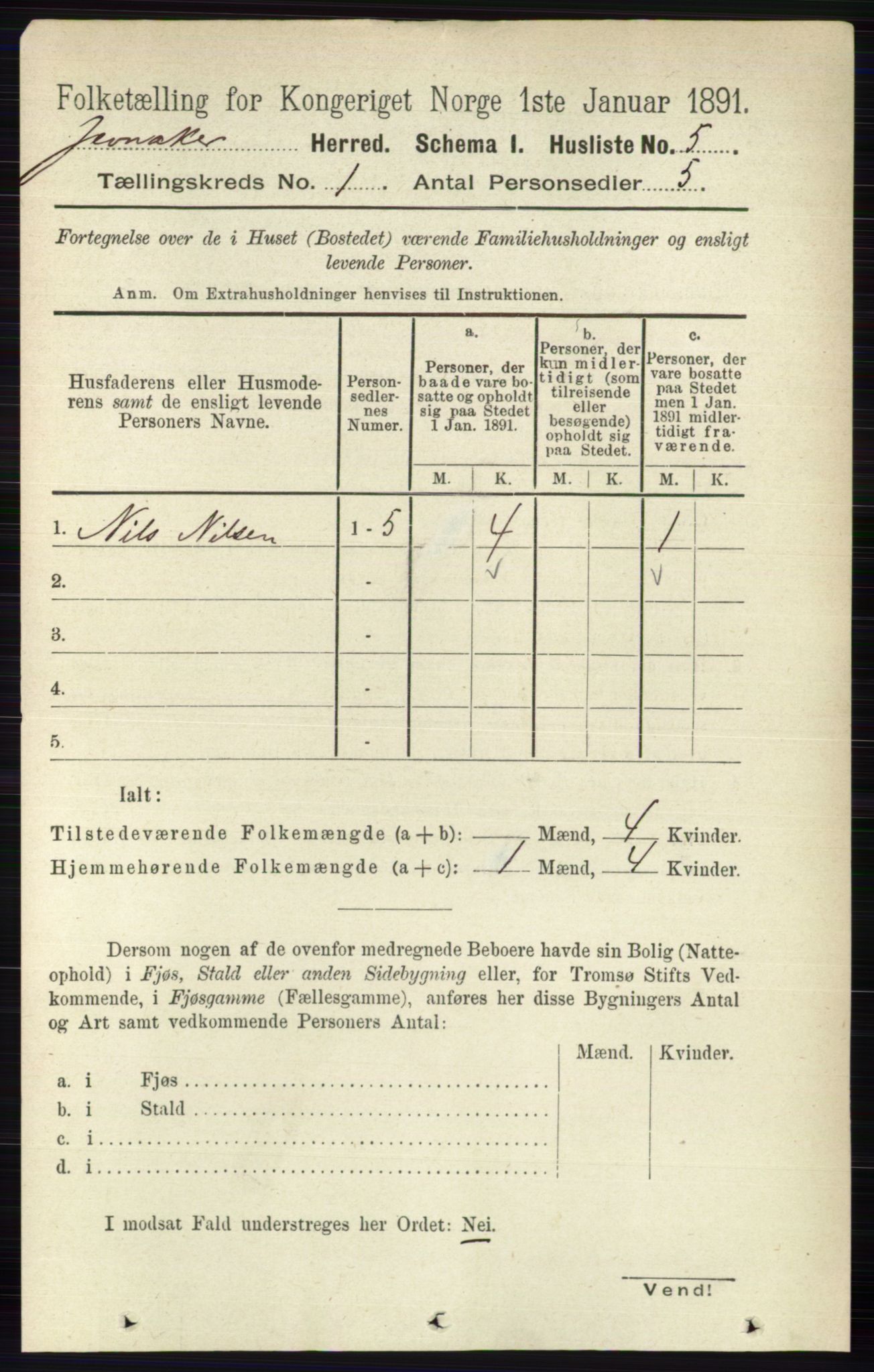 RA, 1891 census for 0532 Jevnaker, 1891, p. 38