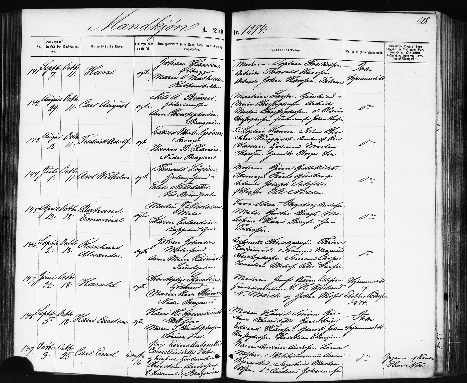 Bragernes kirkebøker, AV/SAKO-A-6/F/Fb/L0004: Parish register (official) no. II 4, 1869-1875, p. 128