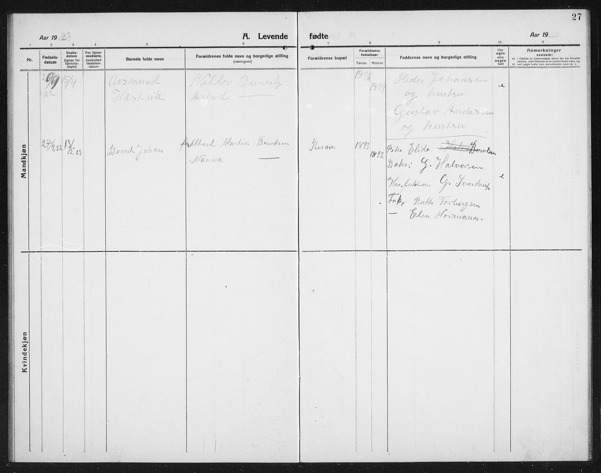 Ministerialprotokoller, klokkerbøker og fødselsregistre - Nordland, AV/SAT-A-1459/887/L1229: Parish register (copy) no. 887C01, 1916-1935, p. 27