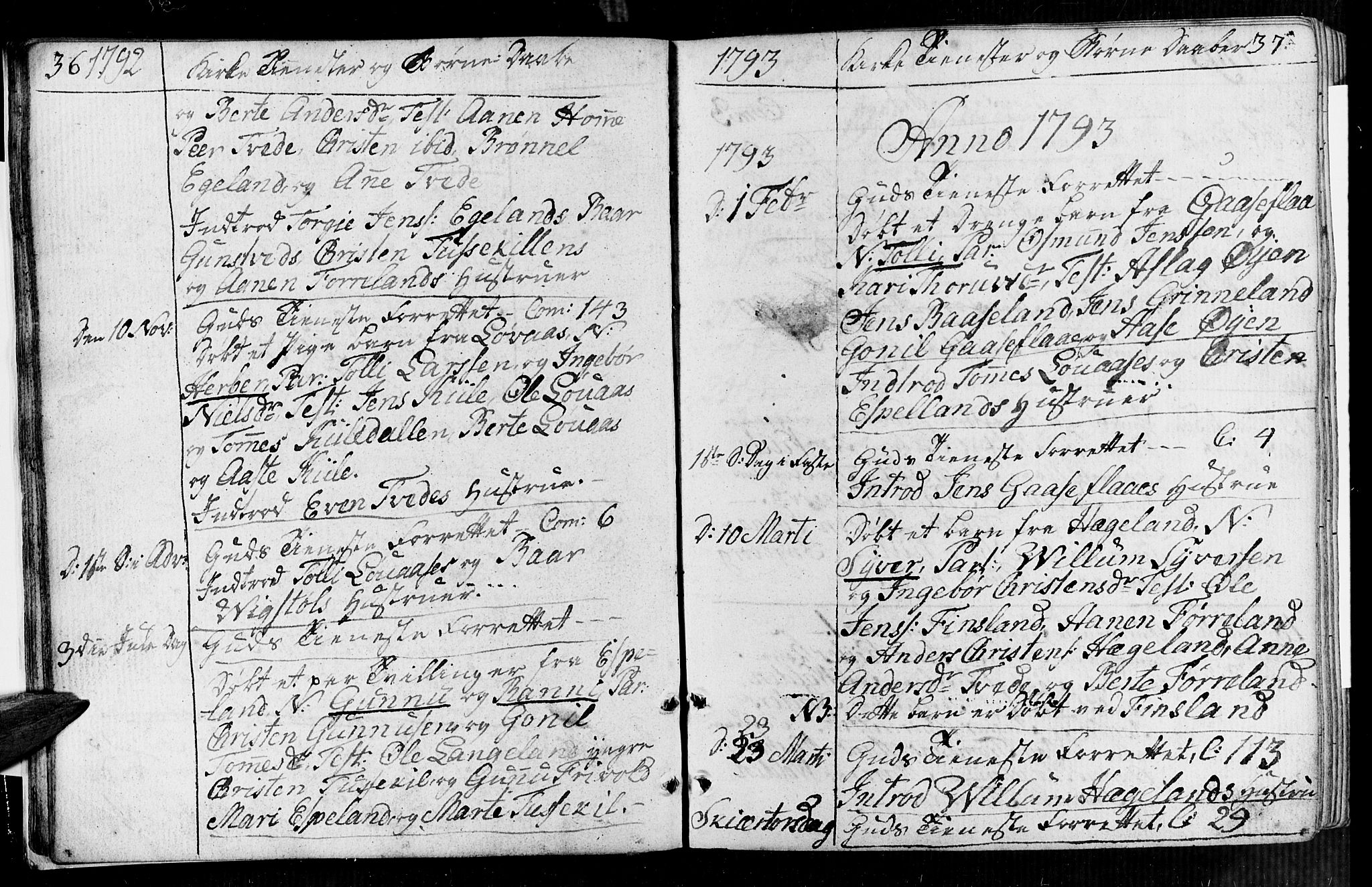 Vennesla sokneprestkontor, AV/SAK-1111-0045/Fa/Faa/L0002: Parish register (official) no. A 2, 1785-1834, p. 36-37