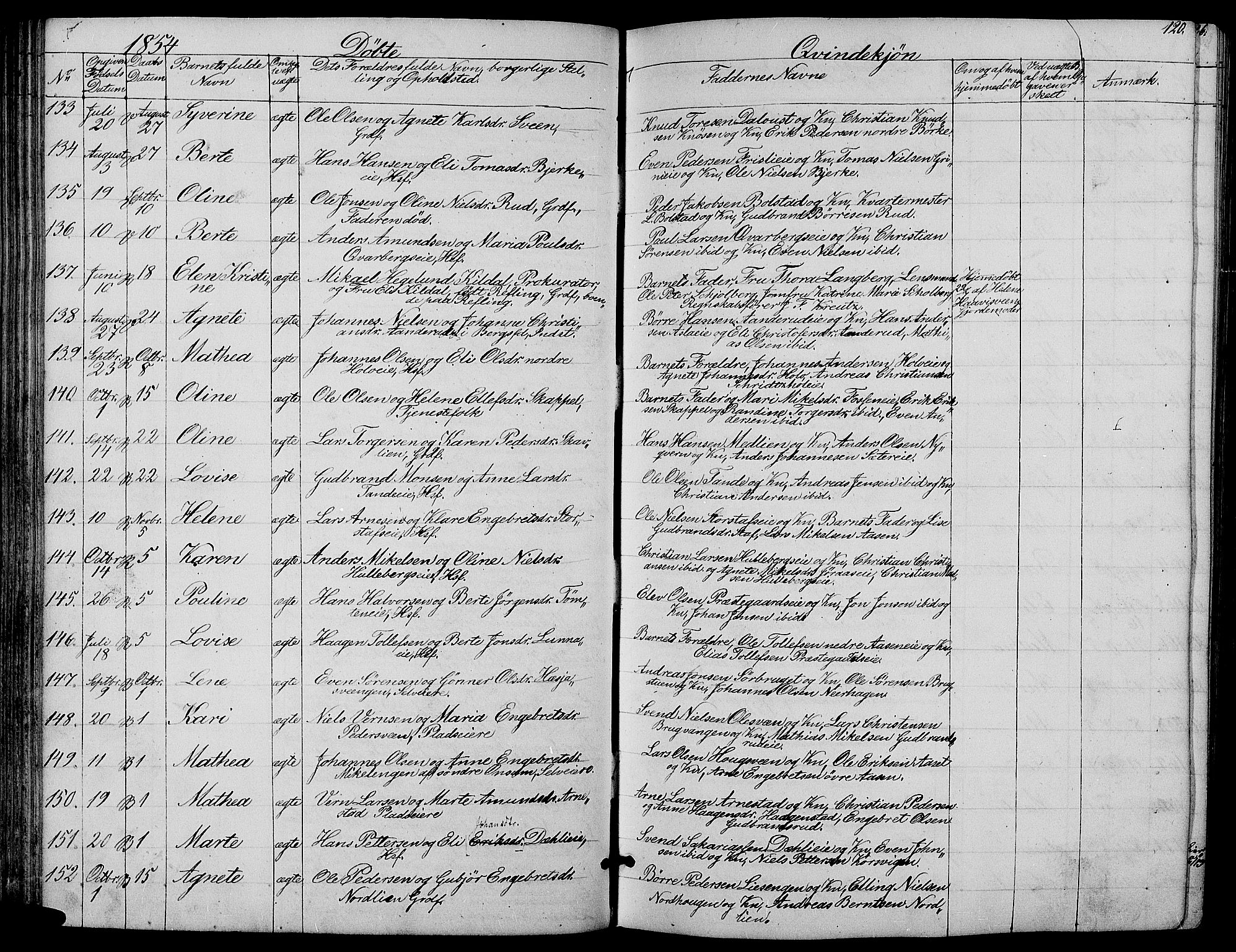 Ringsaker prestekontor, SAH/PREST-014/L/La/L0006: Parish register (copy) no. 6, 1851-1860, p. 120