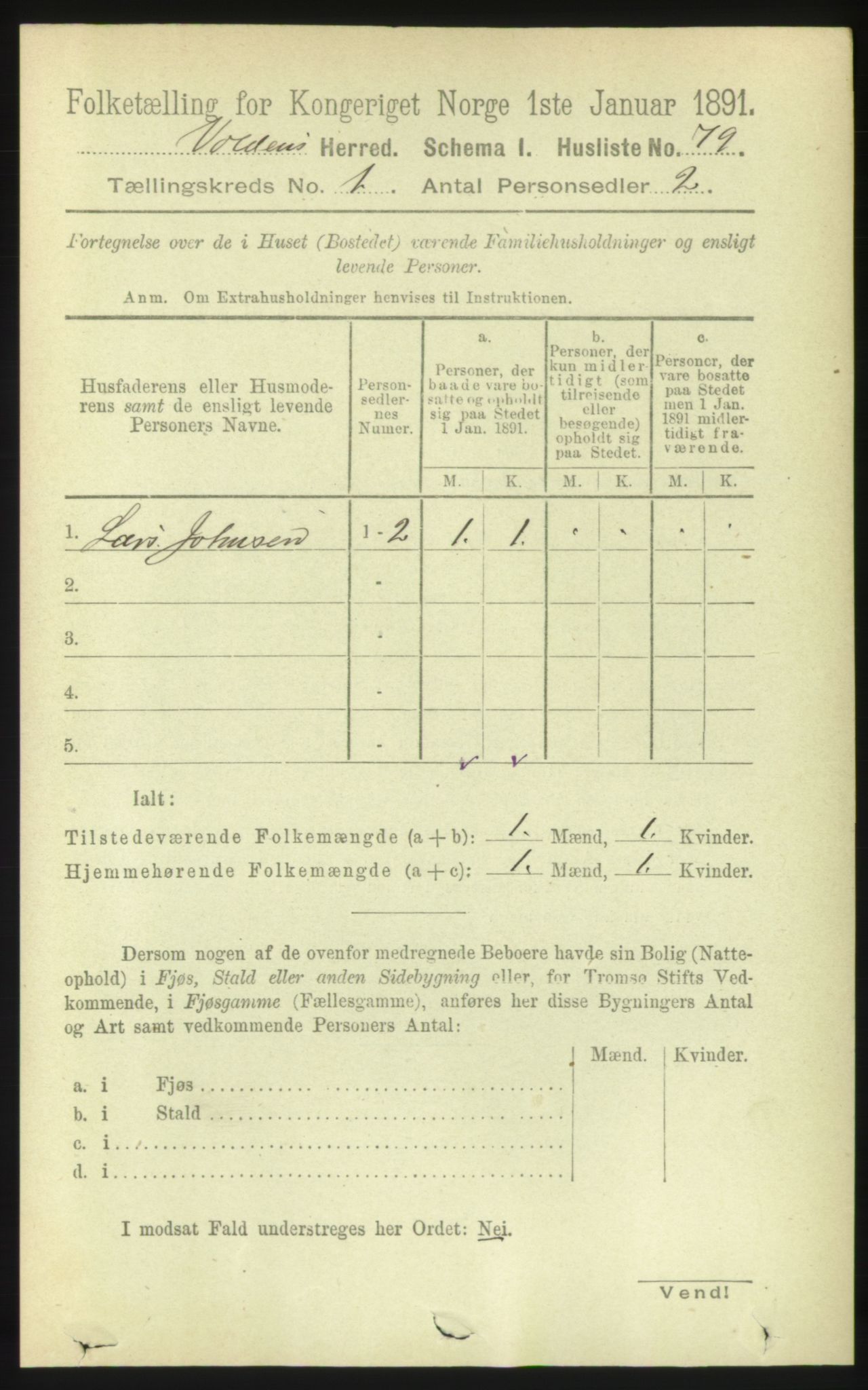 RA, 1891 census for 1519 Volda, 1891, p. 105