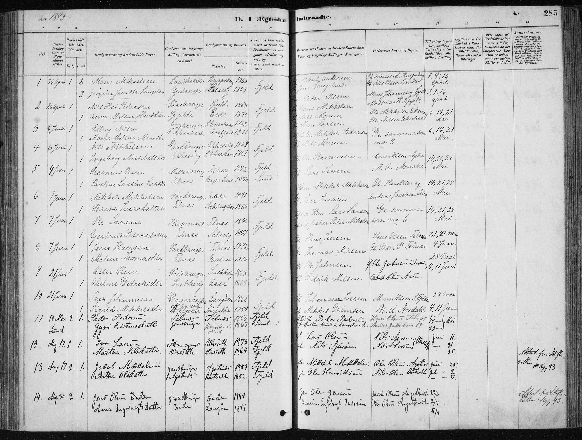 Fjell sokneprestembete, SAB/A-75301/H/Haa: Parish register (official) no. A  8, 1878-1898, p. 285