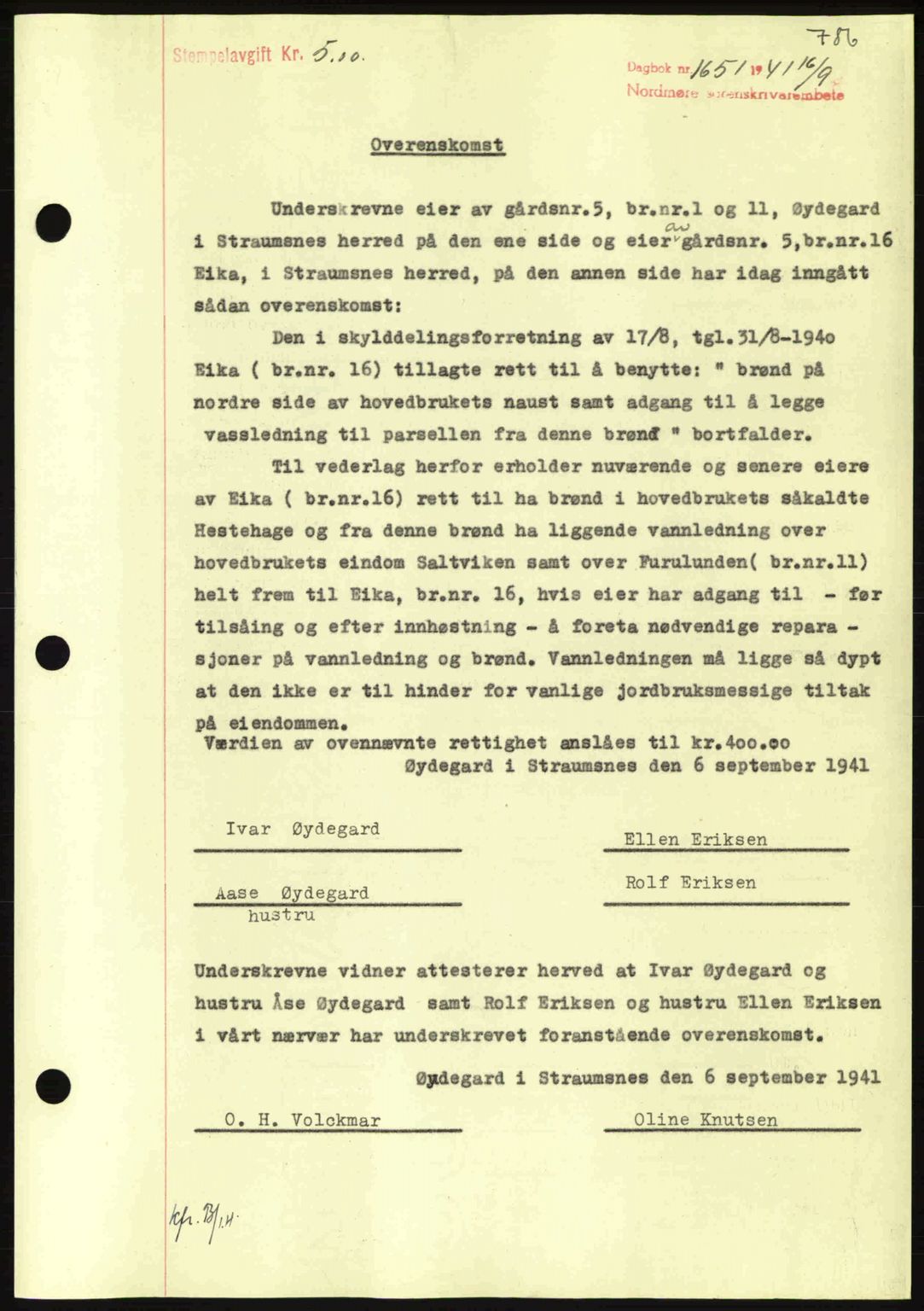Nordmøre sorenskriveri, SAT/A-4132/1/2/2Ca: Mortgage book no. A90, 1941-1941, Diary no: : 1651/1941