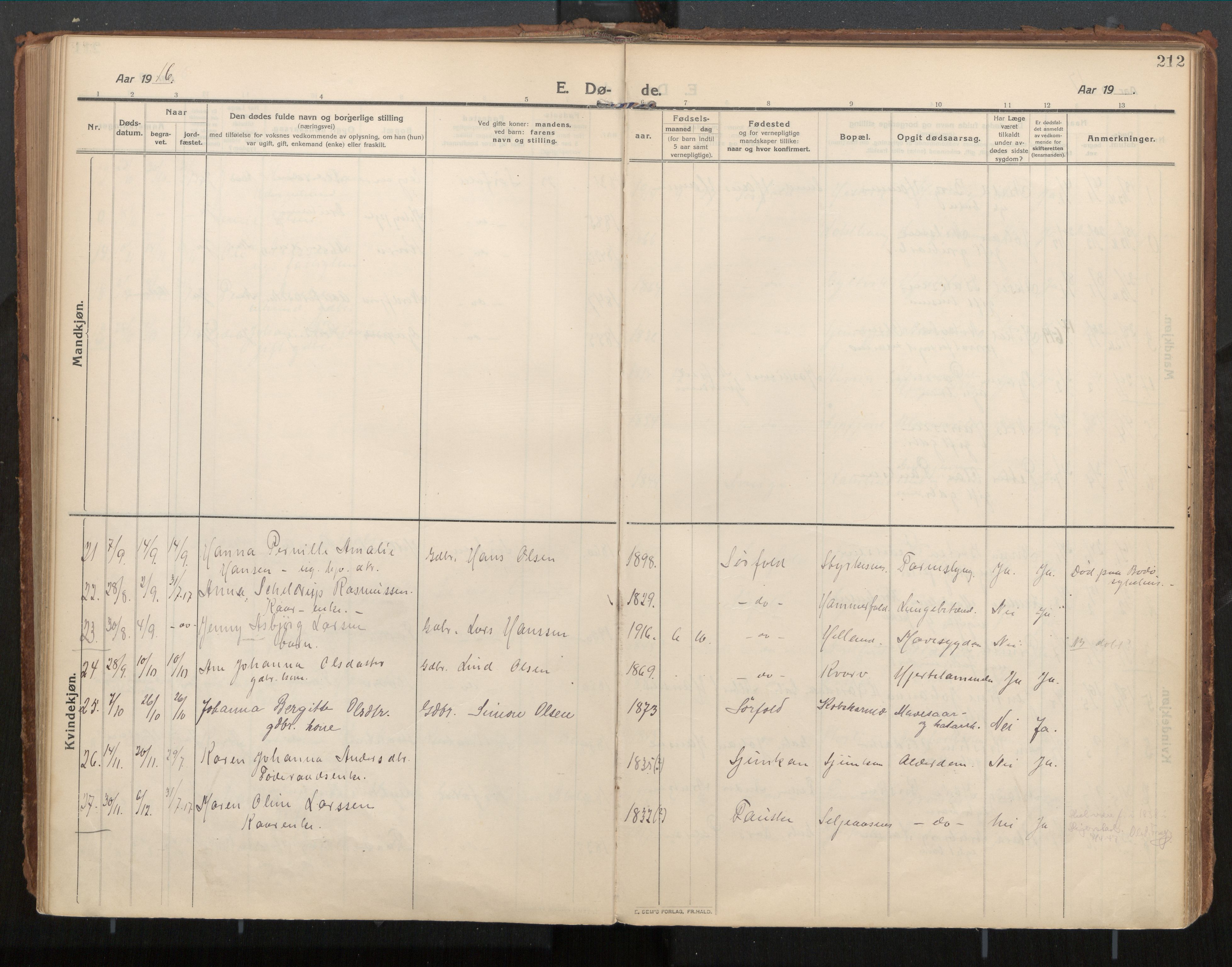 Ministerialprotokoller, klokkerbøker og fødselsregistre - Nordland, AV/SAT-A-1459/854/L0784: Parish register (official) no. 854A07, 1910-1922, p. 212