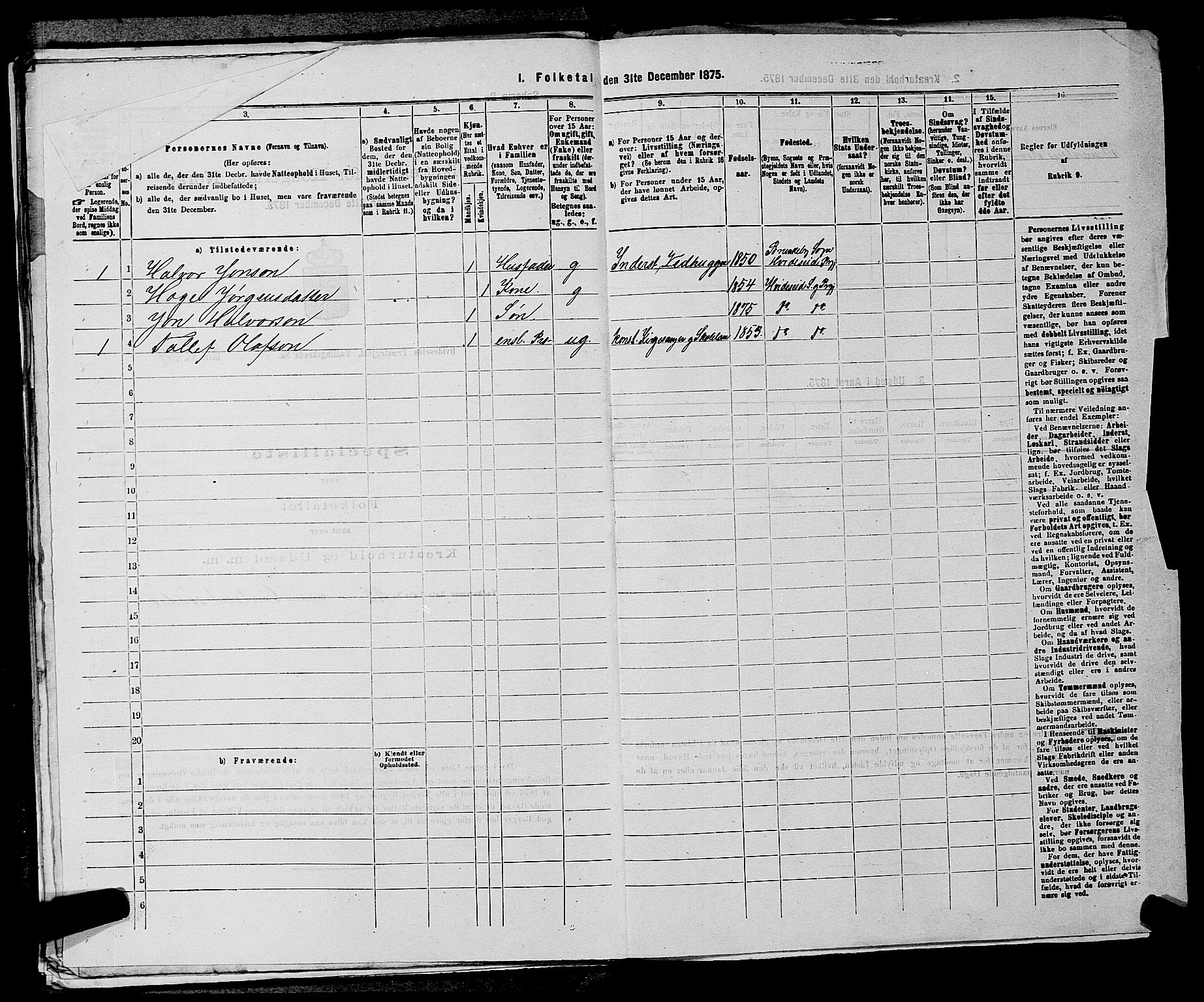 SAKO, 1875 census for 0829P Kviteseid, 1875, p. 829