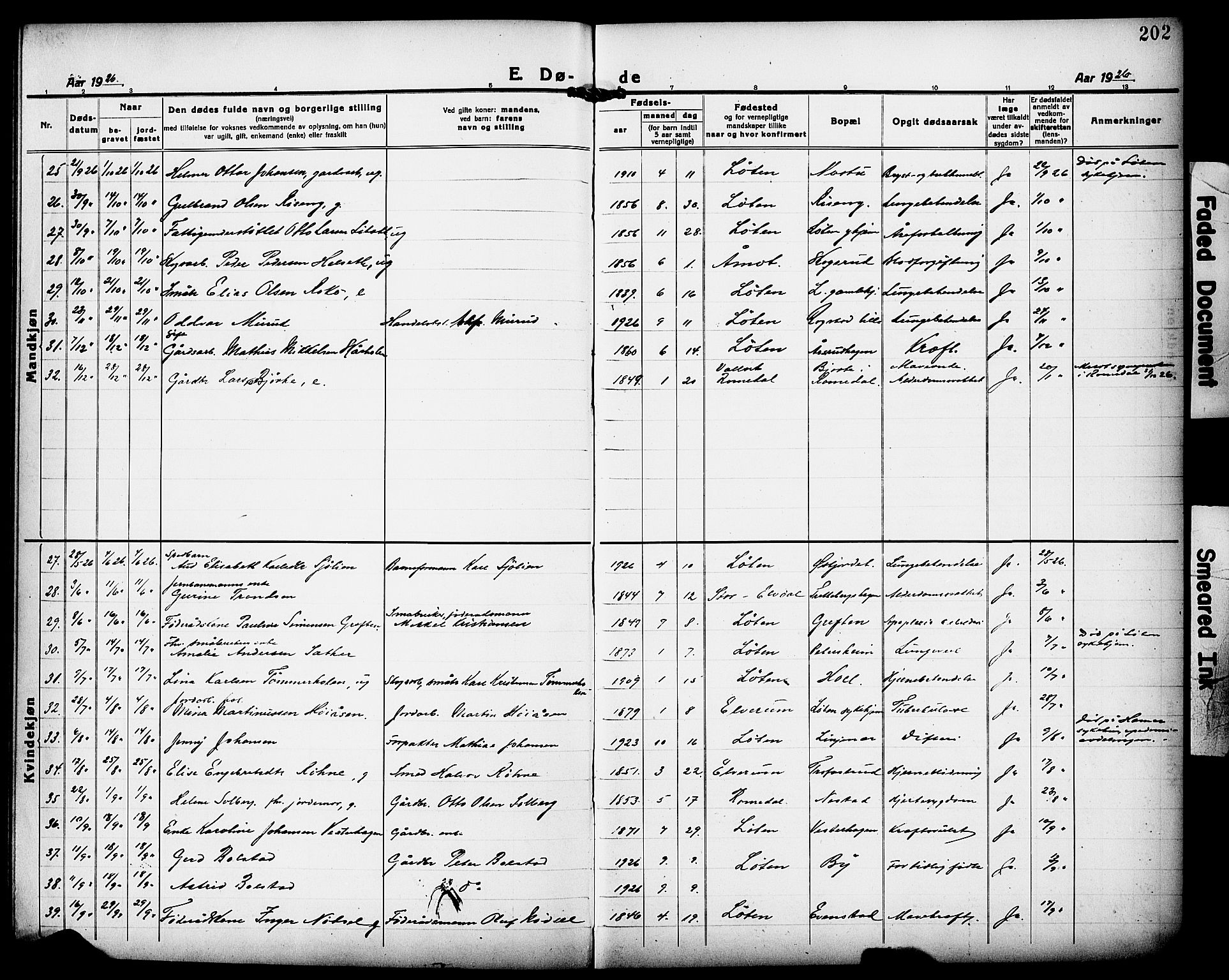 Løten prestekontor, AV/SAH-PREST-022/L/La/L0008: Parish register (copy) no. 8, 1920-1929, p. 202