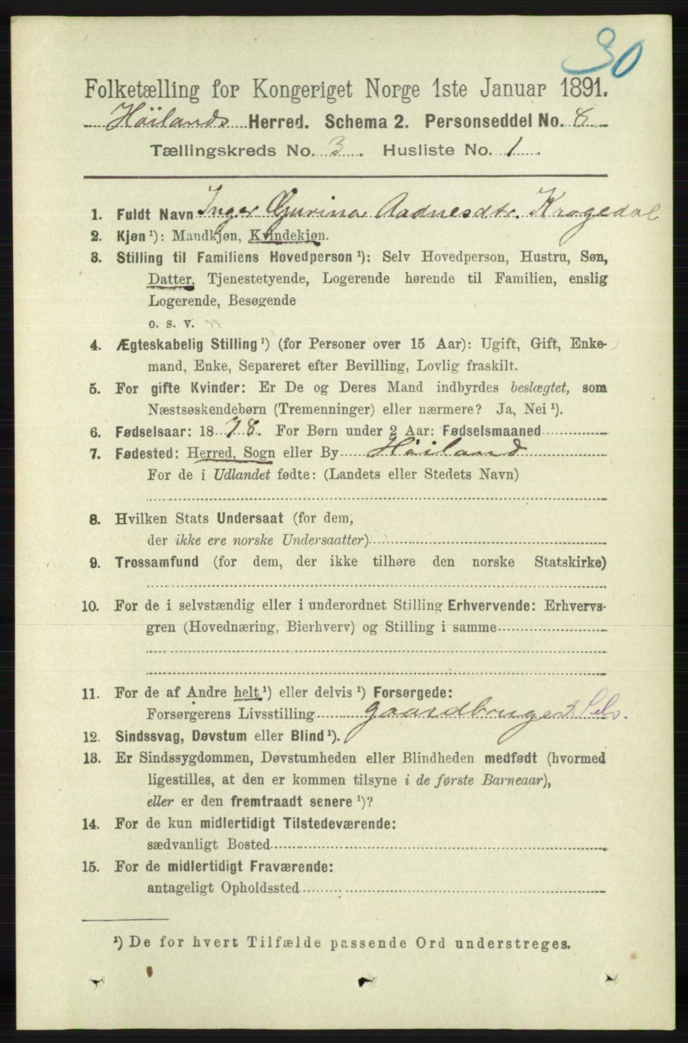 RA, 1891 census for 1123 Høyland, 1891, p. 675