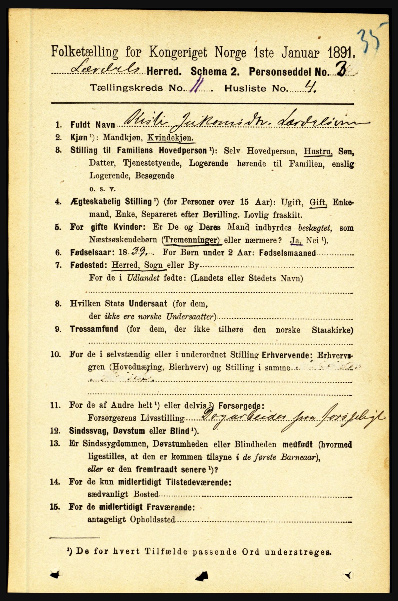 RA, 1891 census for 1422 Lærdal, 1891, p. 2175