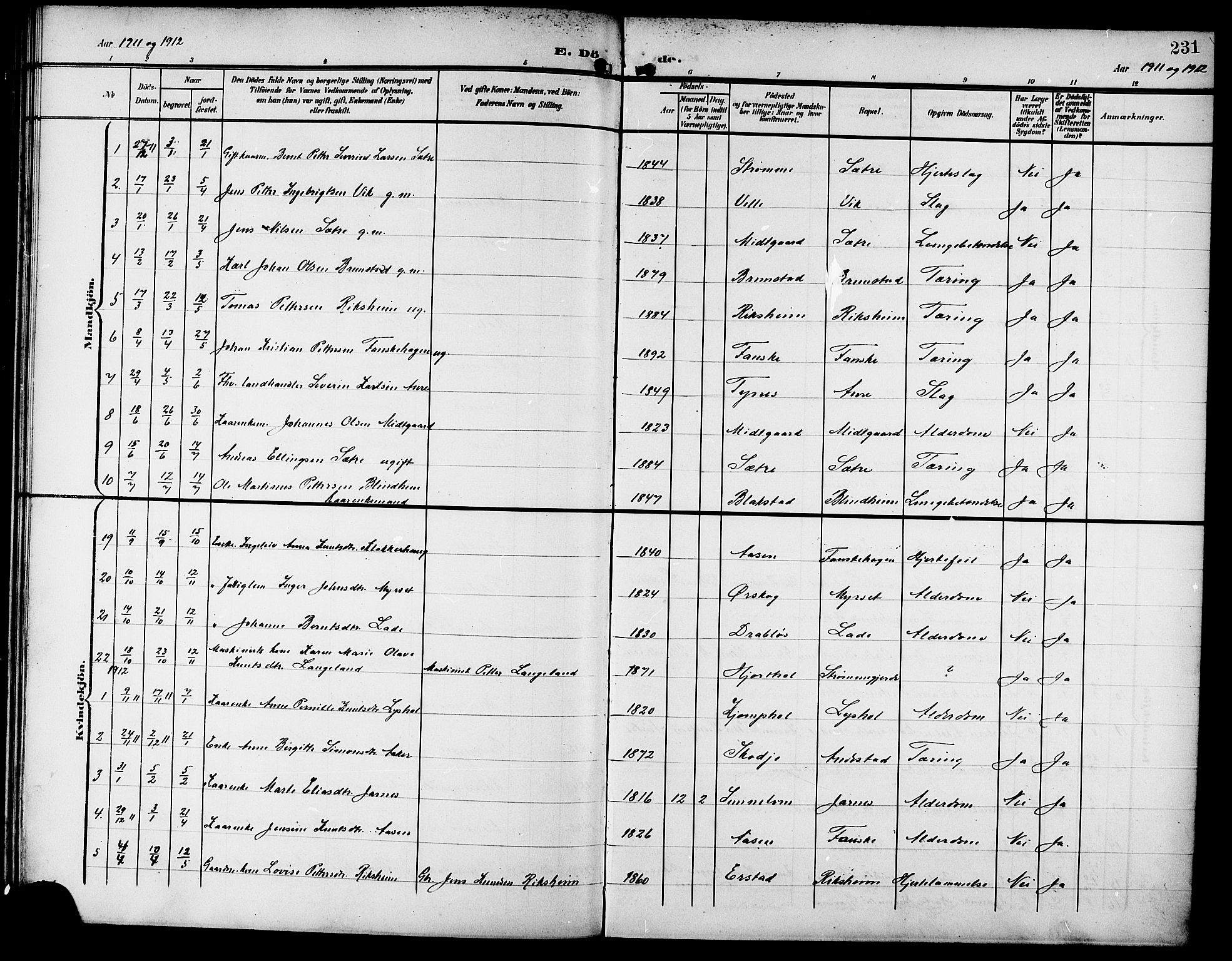 Ministerialprotokoller, klokkerbøker og fødselsregistre - Møre og Romsdal, AV/SAT-A-1454/523/L0341: Parish register (copy) no. 523C04, 1903-1916, p. 231