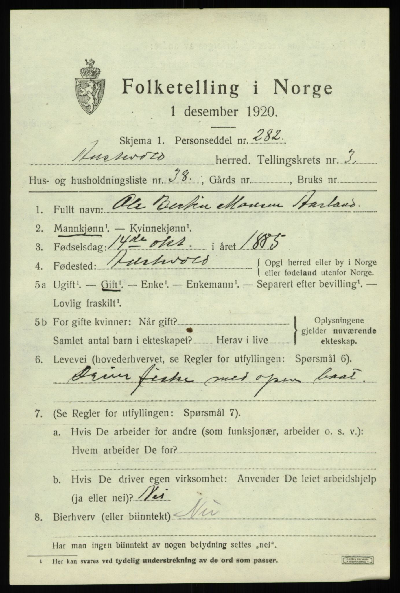 SAB, 1920 census for Austevoll, 1920, p. 2656