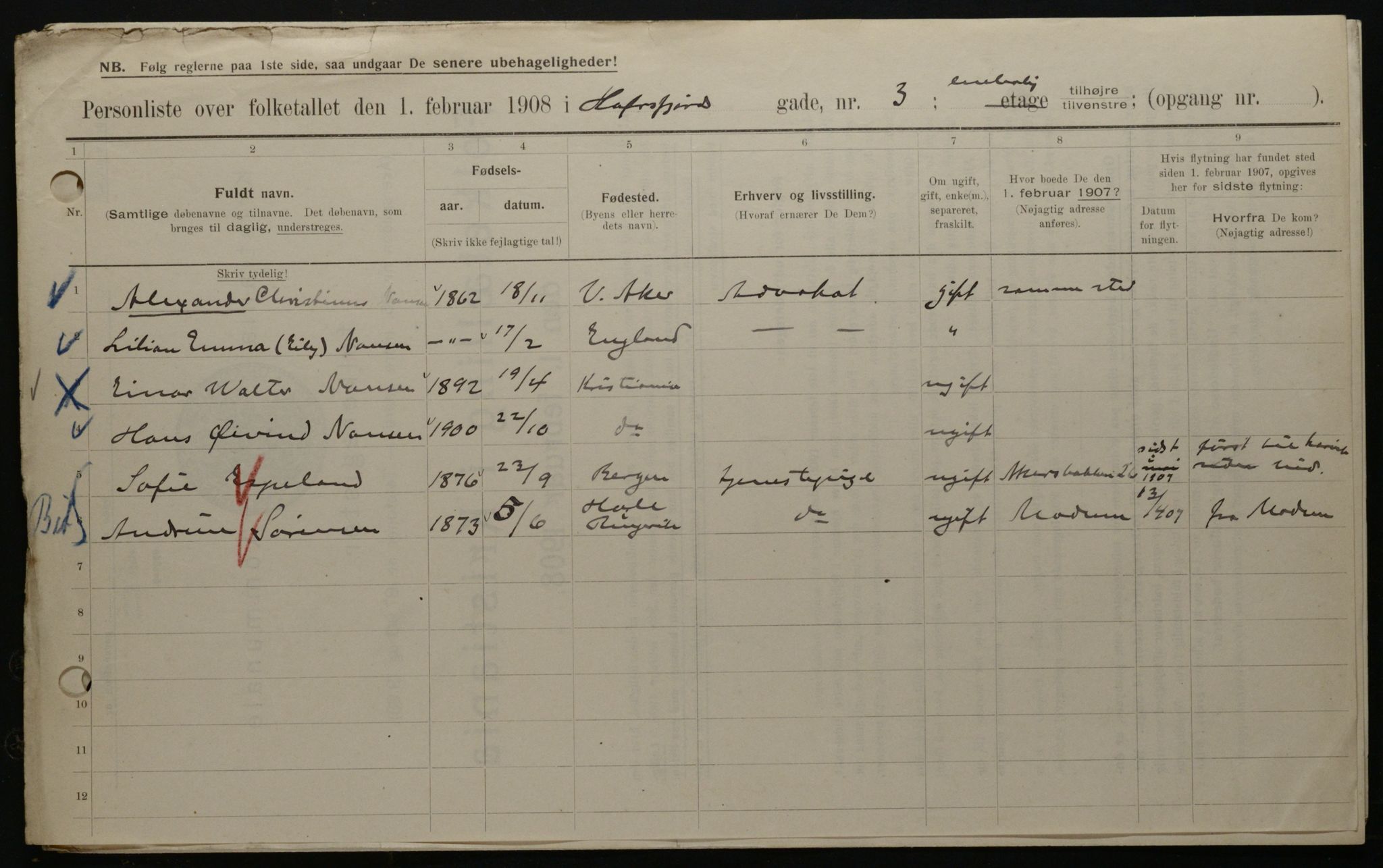 OBA, Municipal Census 1908 for Kristiania, 1908, p. 30102