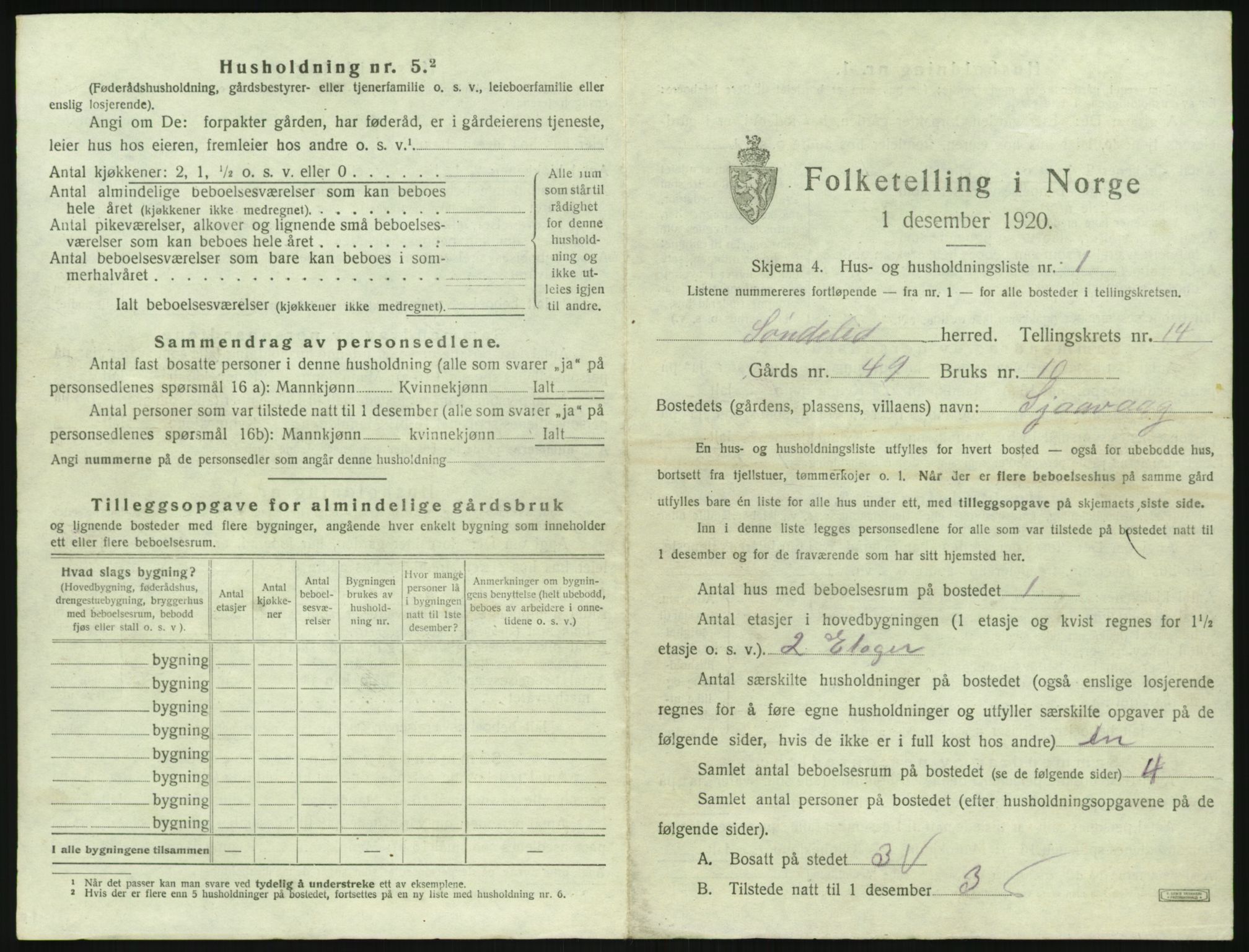 SAK, 1920 census for Søndeled, 1920, p. 1089