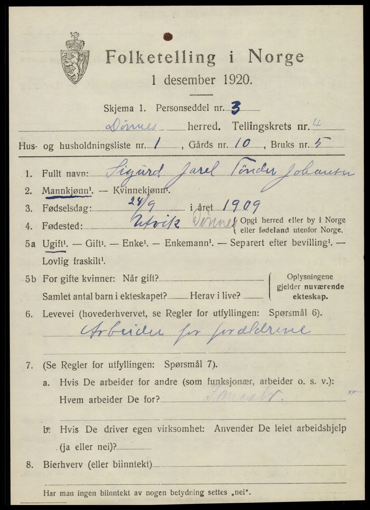 SAT, 1920 census for Dønnes, 1920, p. 2156