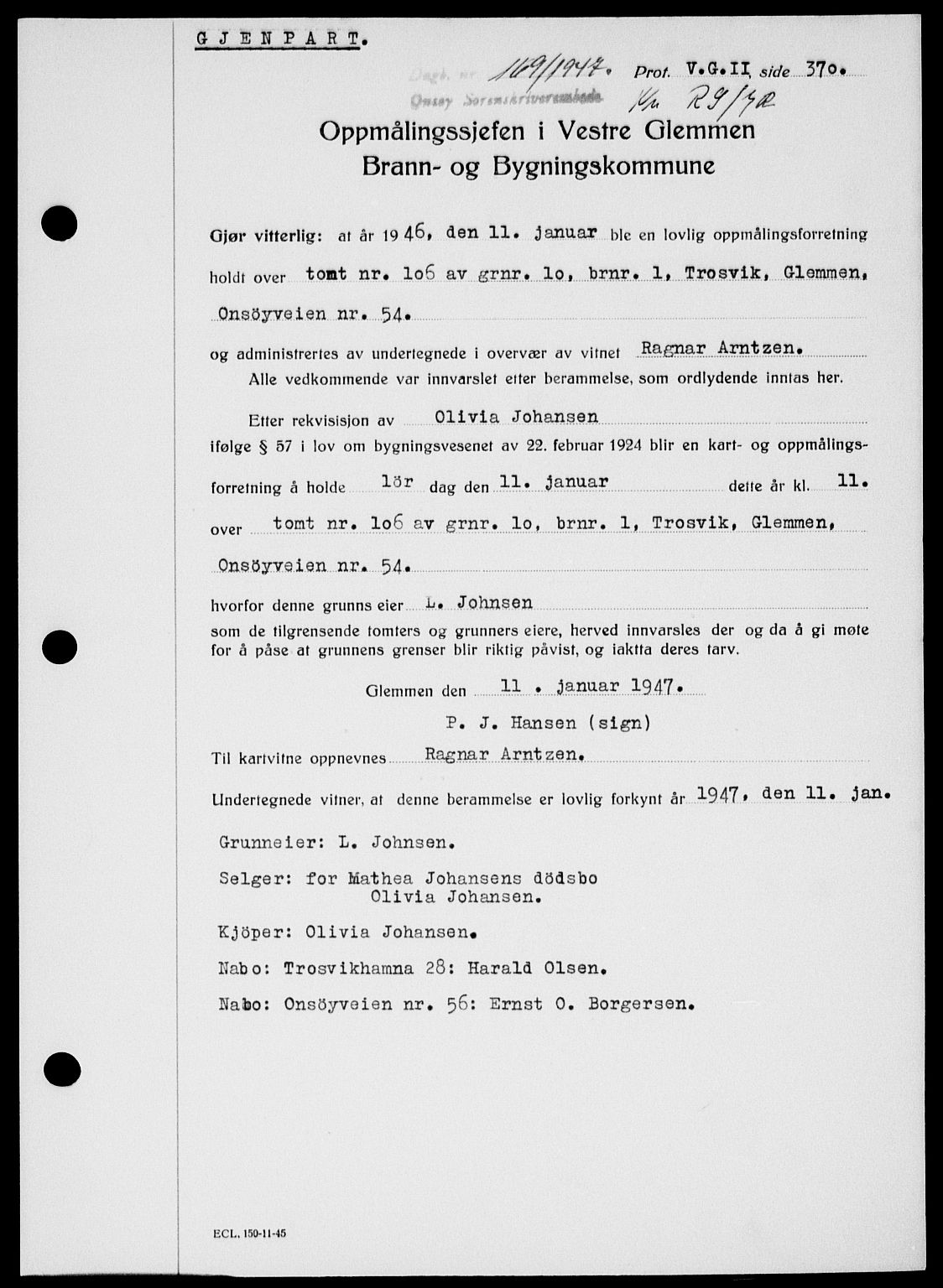 Onsøy sorenskriveri, SAO/A-10474/G/Ga/Gab/L0018: Mortgage book no. II A-18, 1946-1947, Diary no: : 169/1947