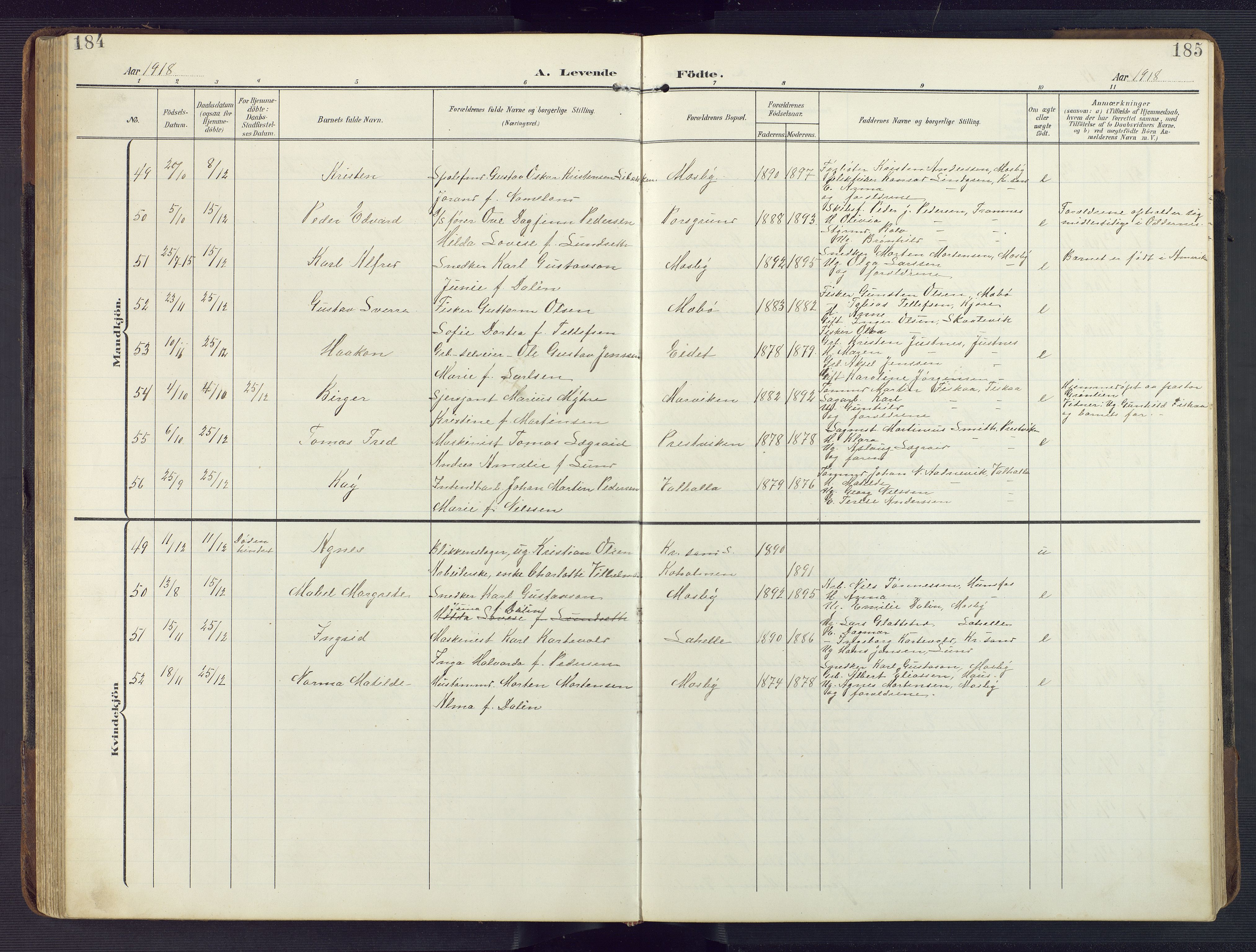 Oddernes sokneprestkontor, AV/SAK-1111-0033/F/Fb/Fba/L0010: Parish register (copy) no. B 10, 1907-1941, p. 184-185