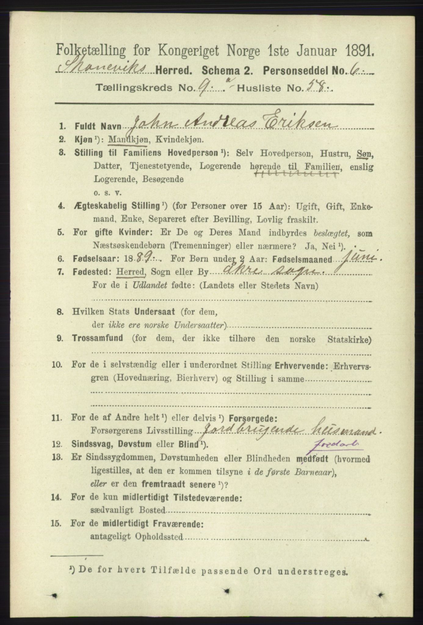 RA, 1891 census for 1212 Skånevik, 1891, p. 2843