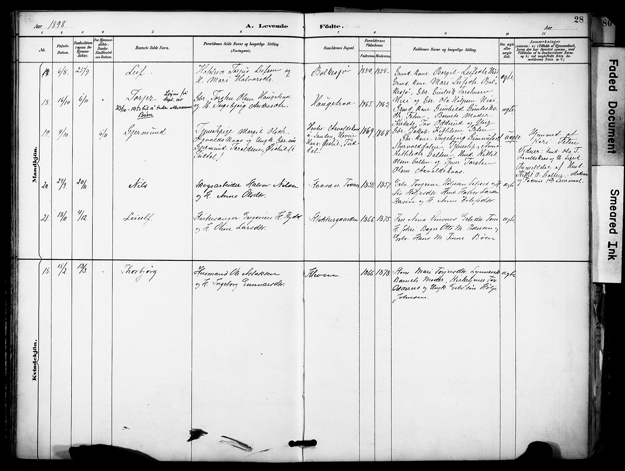 Gransherad kirkebøker, AV/SAKO-A-267/F/Fa/L0005: Parish register (official) no. I 5, 1887-1916, p. 28