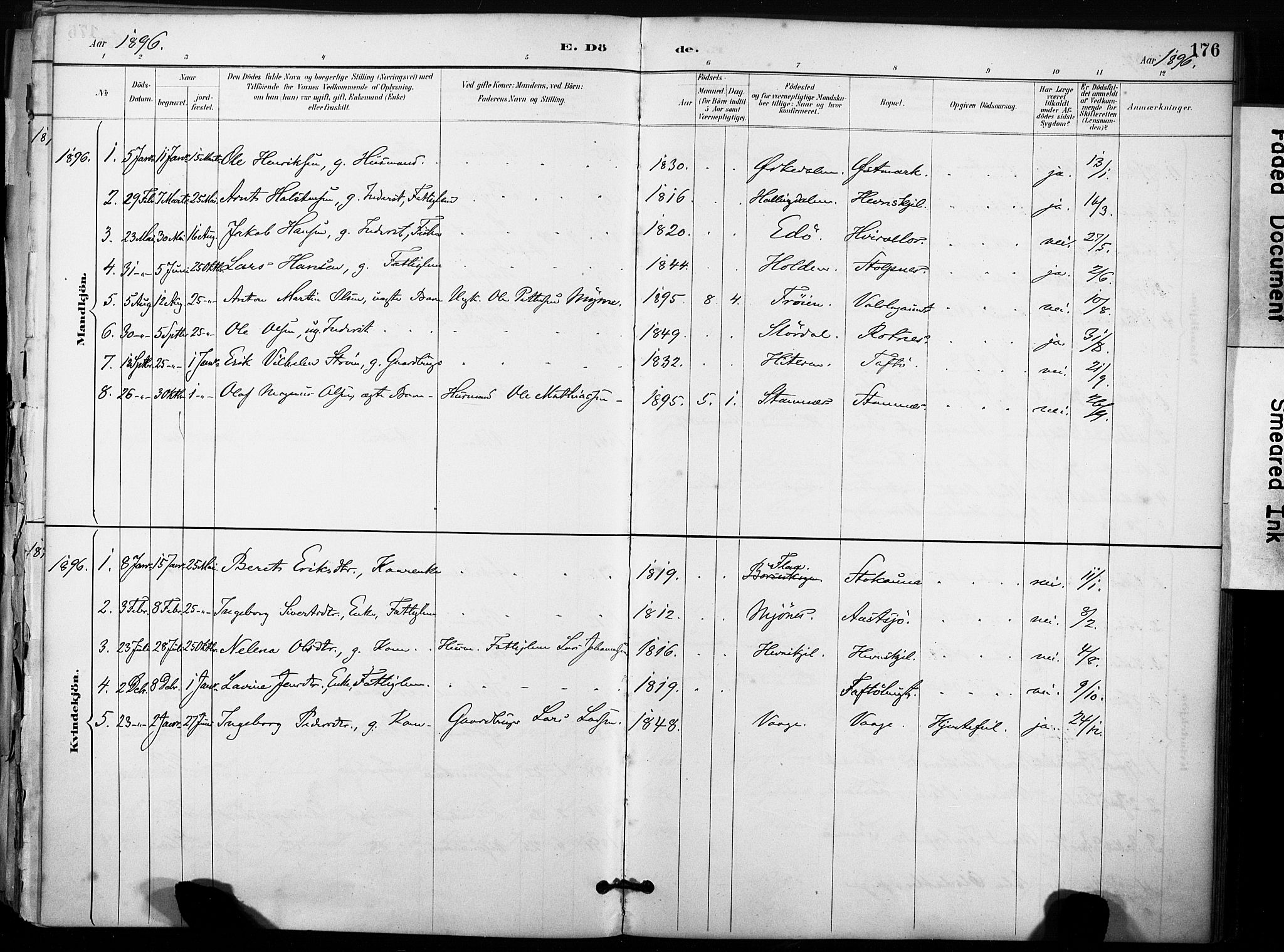 Ministerialprotokoller, klokkerbøker og fødselsregistre - Sør-Trøndelag, SAT/A-1456/633/L0518: Parish register (official) no. 633A01, 1884-1906, p. 176