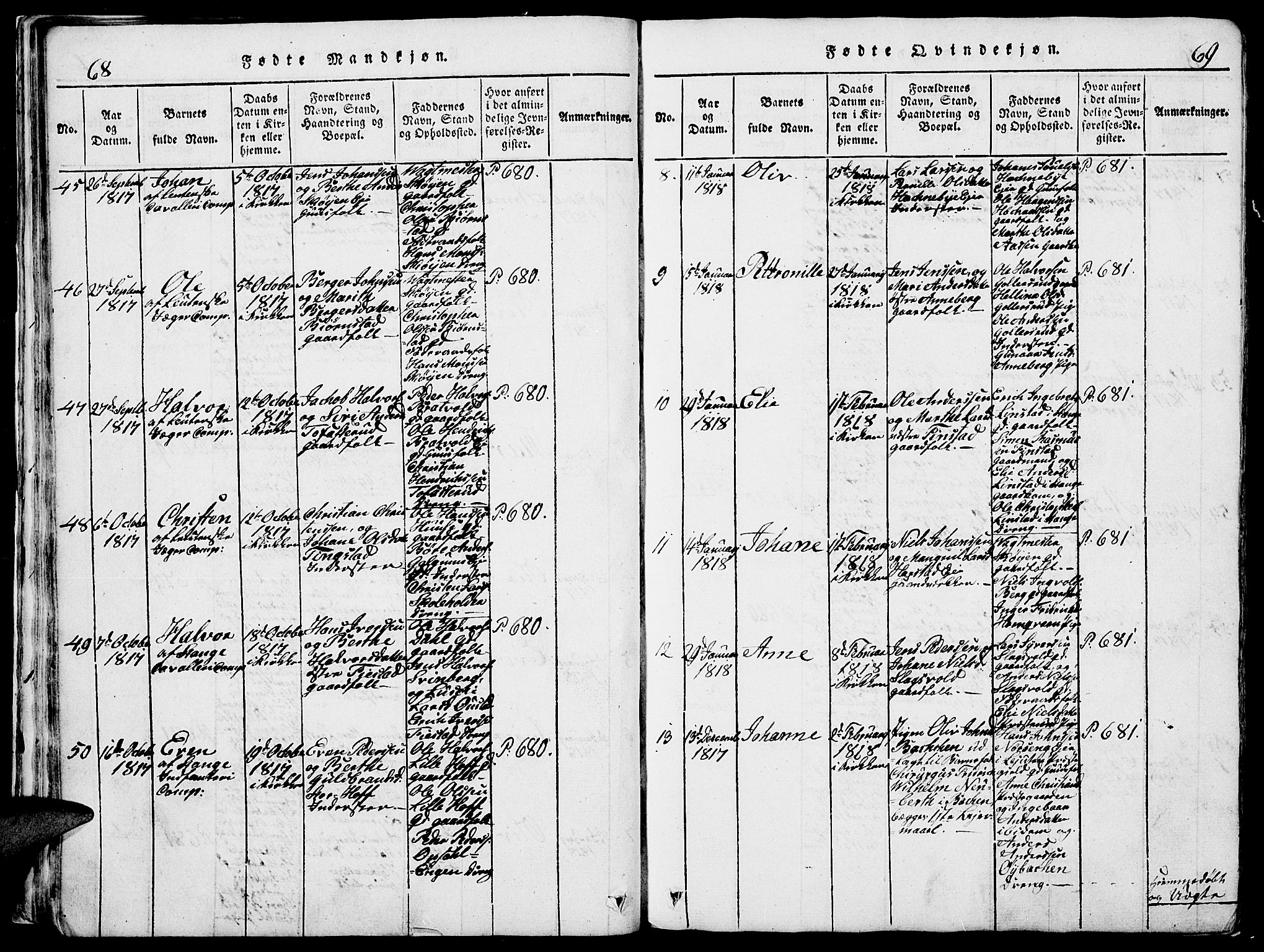 Romedal prestekontor, SAH/PREST-004/L/L0005: Parish register (copy) no. 5, 1814-1829, p. 68-69