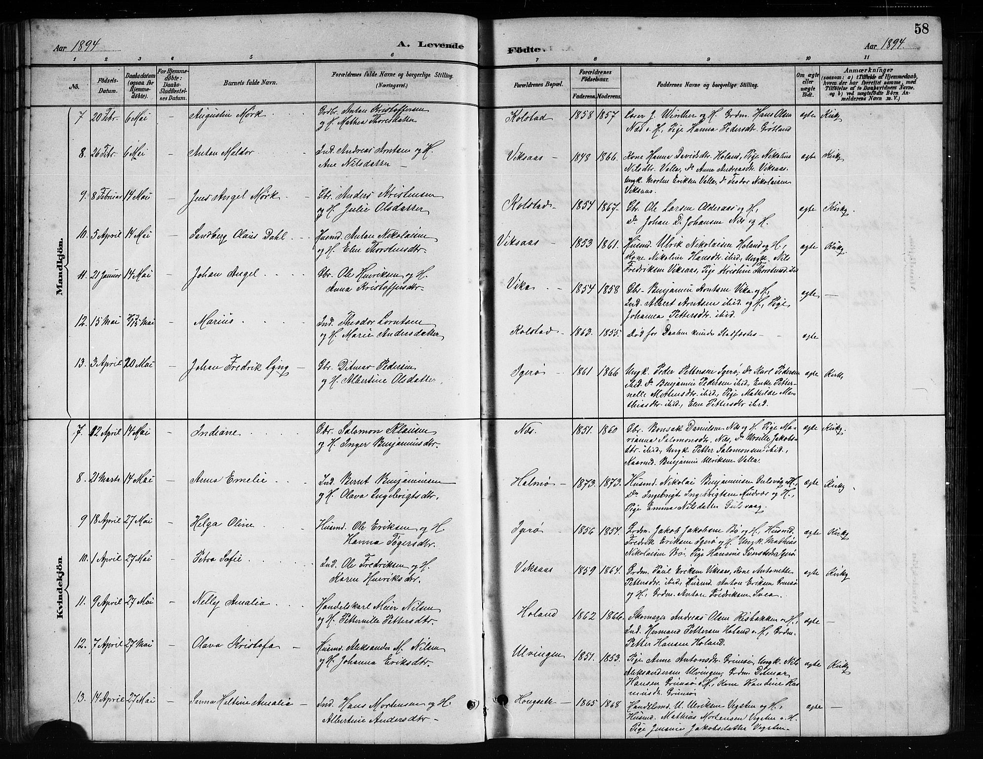 Ministerialprotokoller, klokkerbøker og fødselsregistre - Nordland, AV/SAT-A-1459/816/L0253: Parish register (copy) no. 816C03, 1886-1905, p. 58