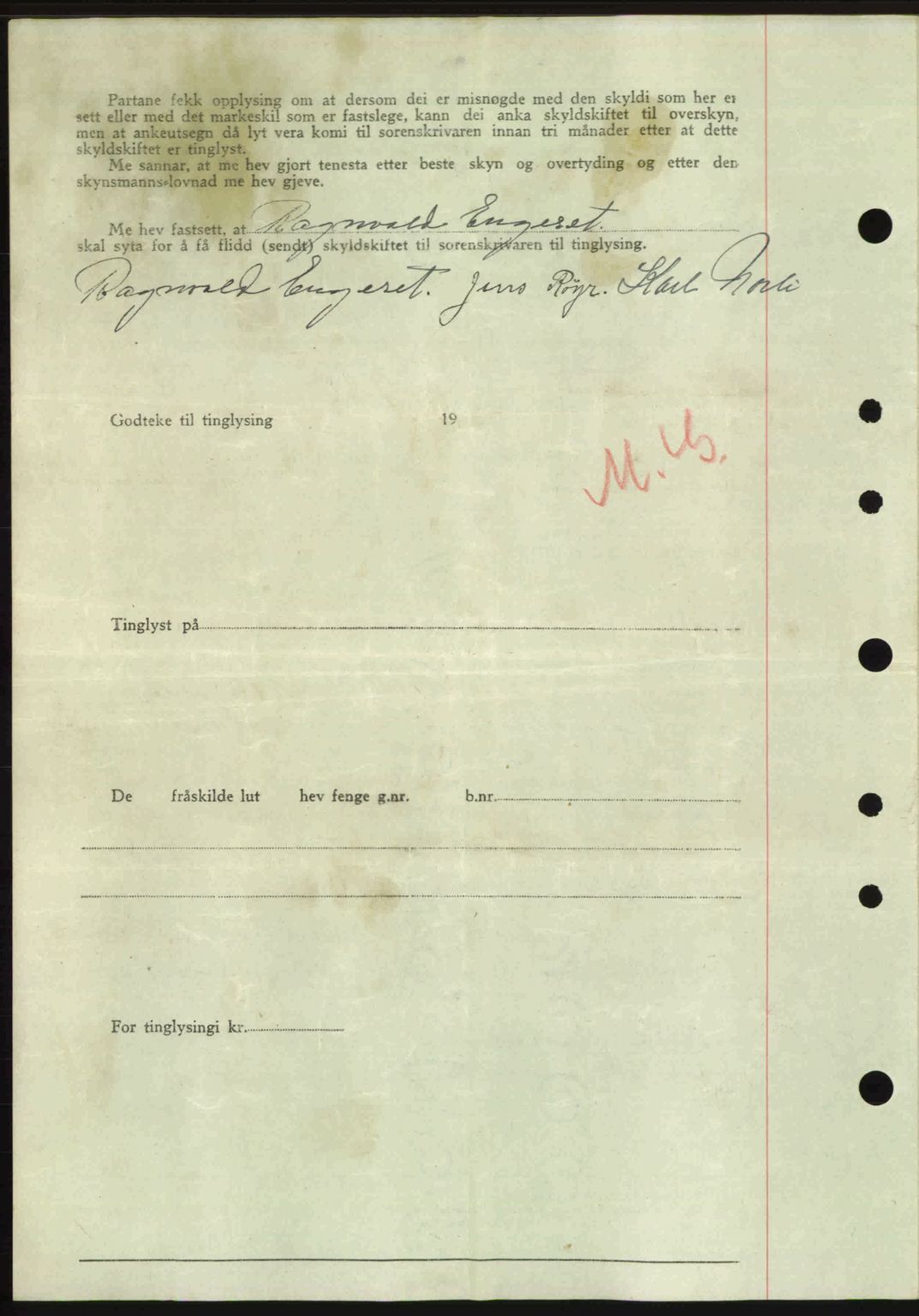 Nordre Sunnmøre sorenskriveri, AV/SAT-A-0006/1/2/2C/2Ca: Mortgage book no. A20b, 1946-1946, Diary no: : 74/1946