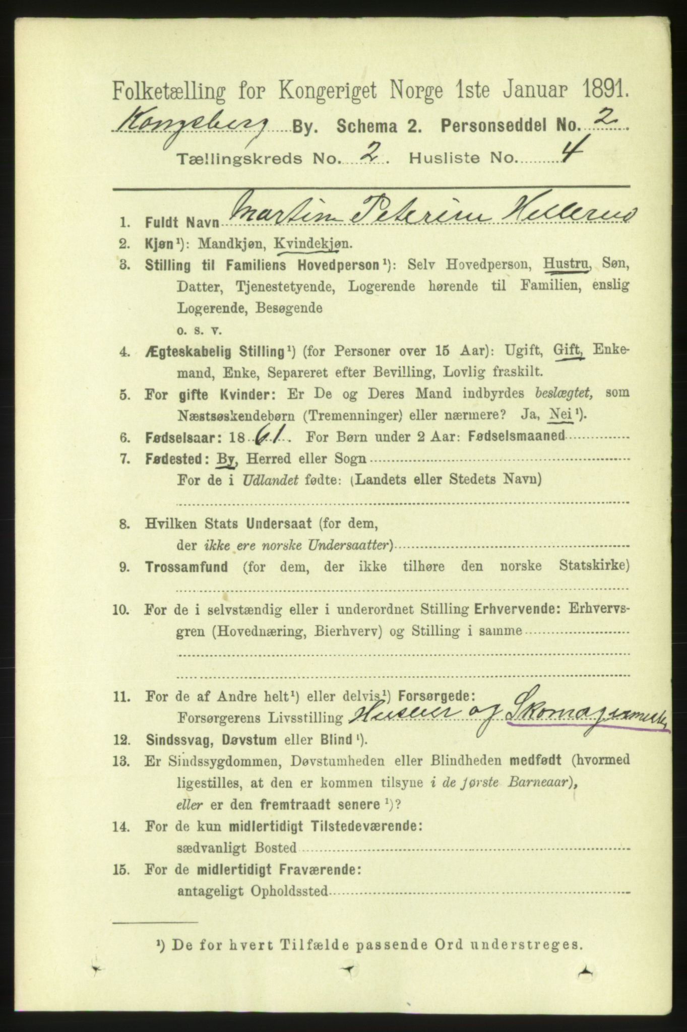 RA, 1891 census for 0604 Kongsberg, 1891, p. 2236