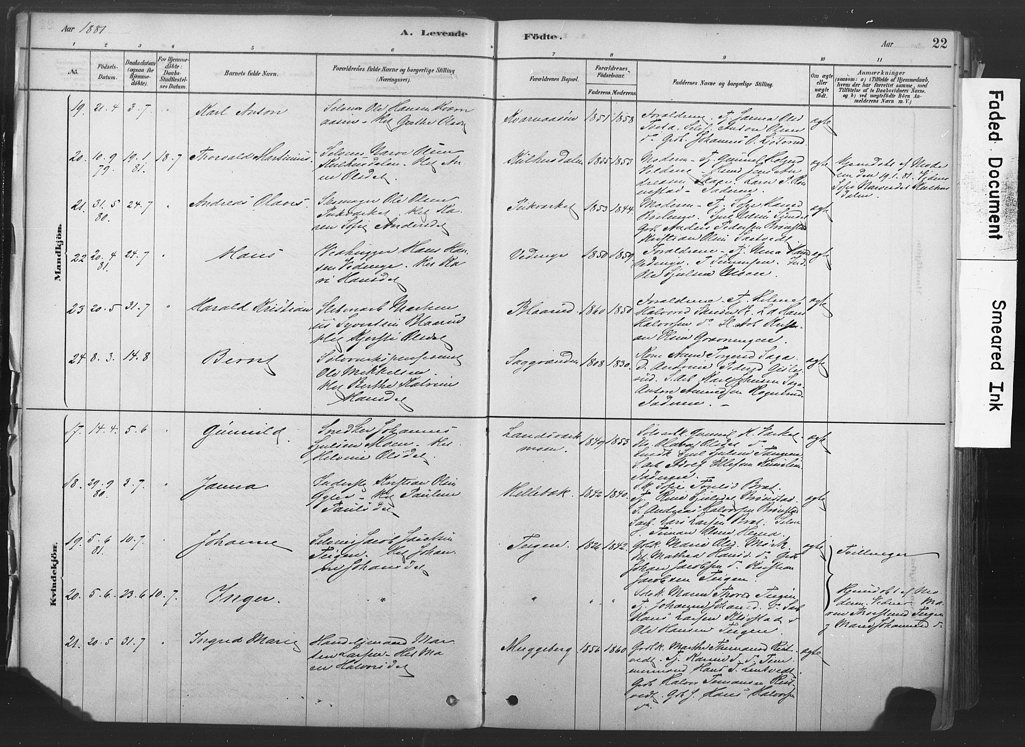 Sandsvær kirkebøker, SAKO/A-244/F/Fd/L0001: Parish register (official) no. IV 1, 1878-1906, p. 22