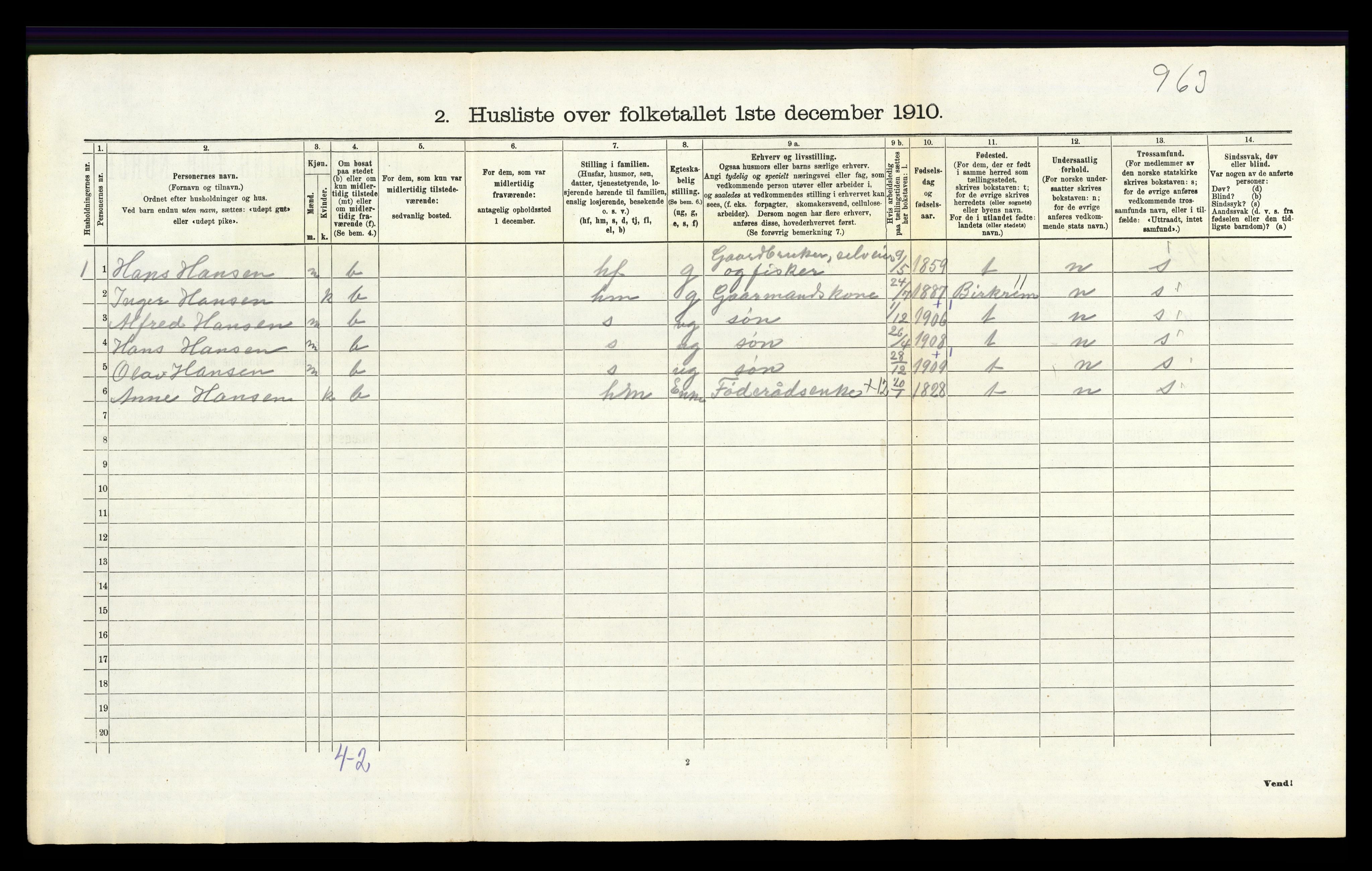 RA, 1910 census for Eigersund, 1910, p. 311