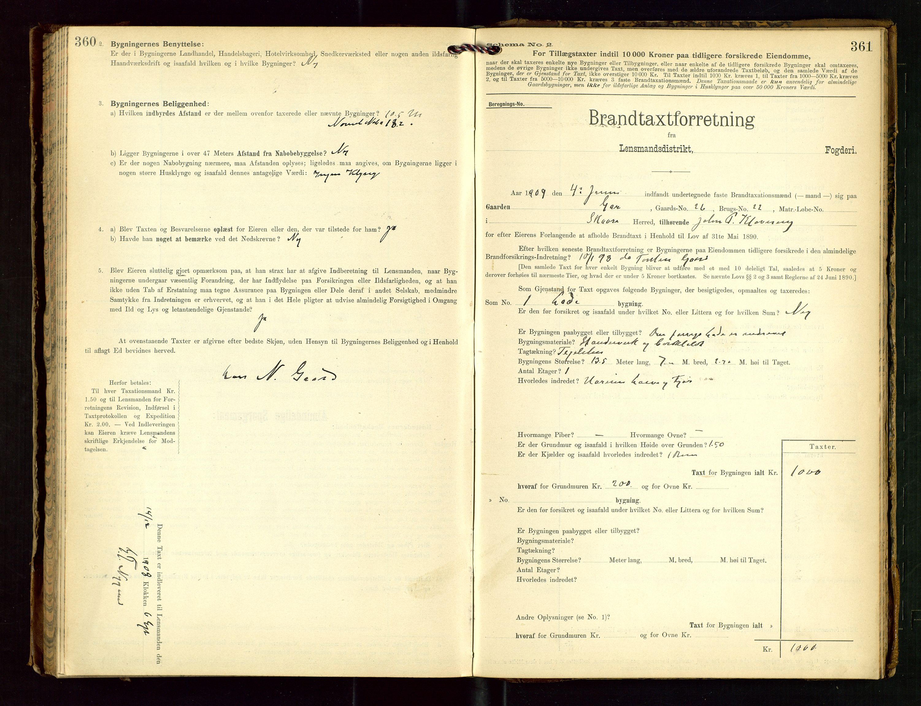 Torvestad lensmannskontor, SAST/A-100307/1/Gob/L0003: "Brandtaxationsprotokol for Torvestad Lensmannsdistrikt", 1905-1909, p. 360-361